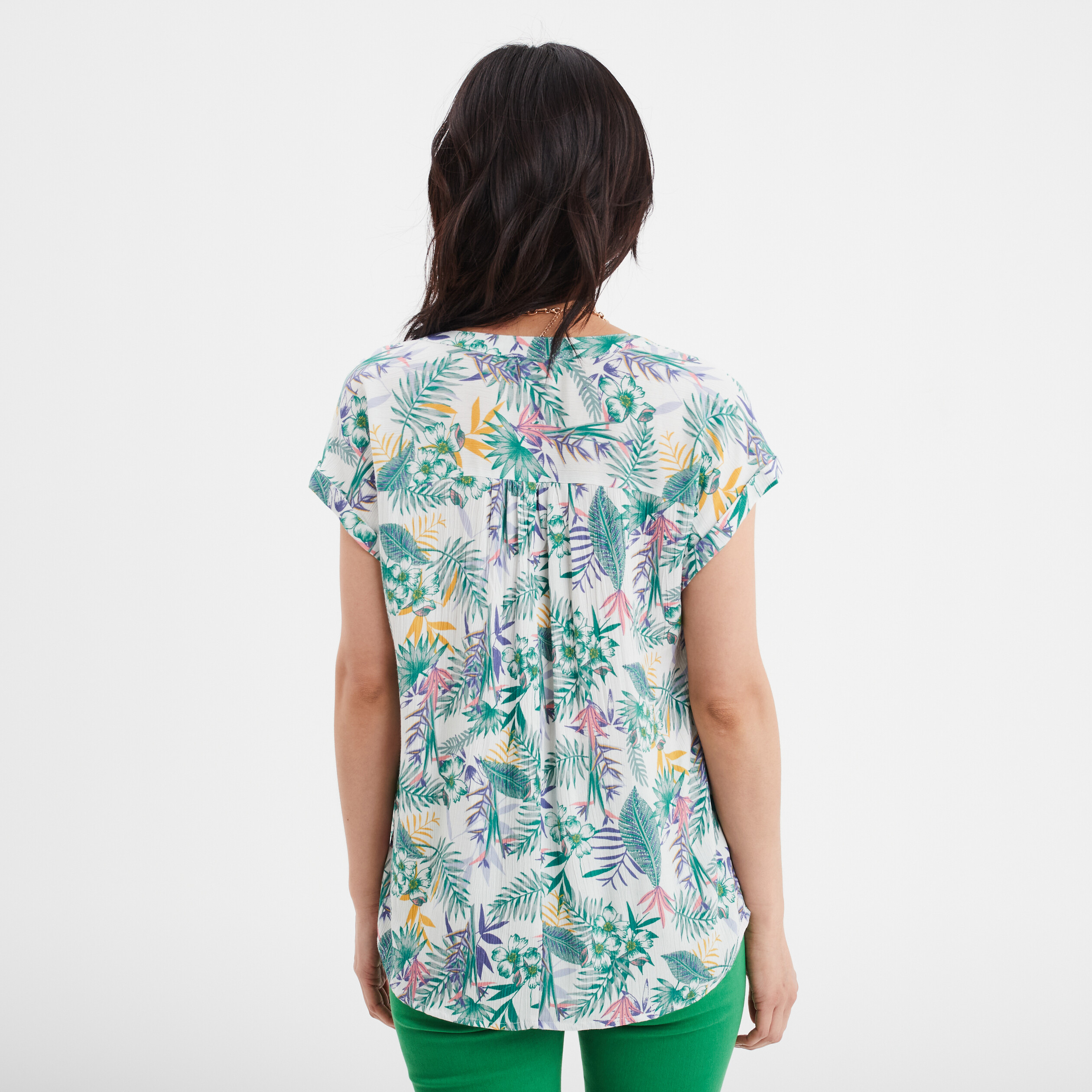 blouse crepon manches courtes ecru femme Blouse crépon manches courtes ecru femme