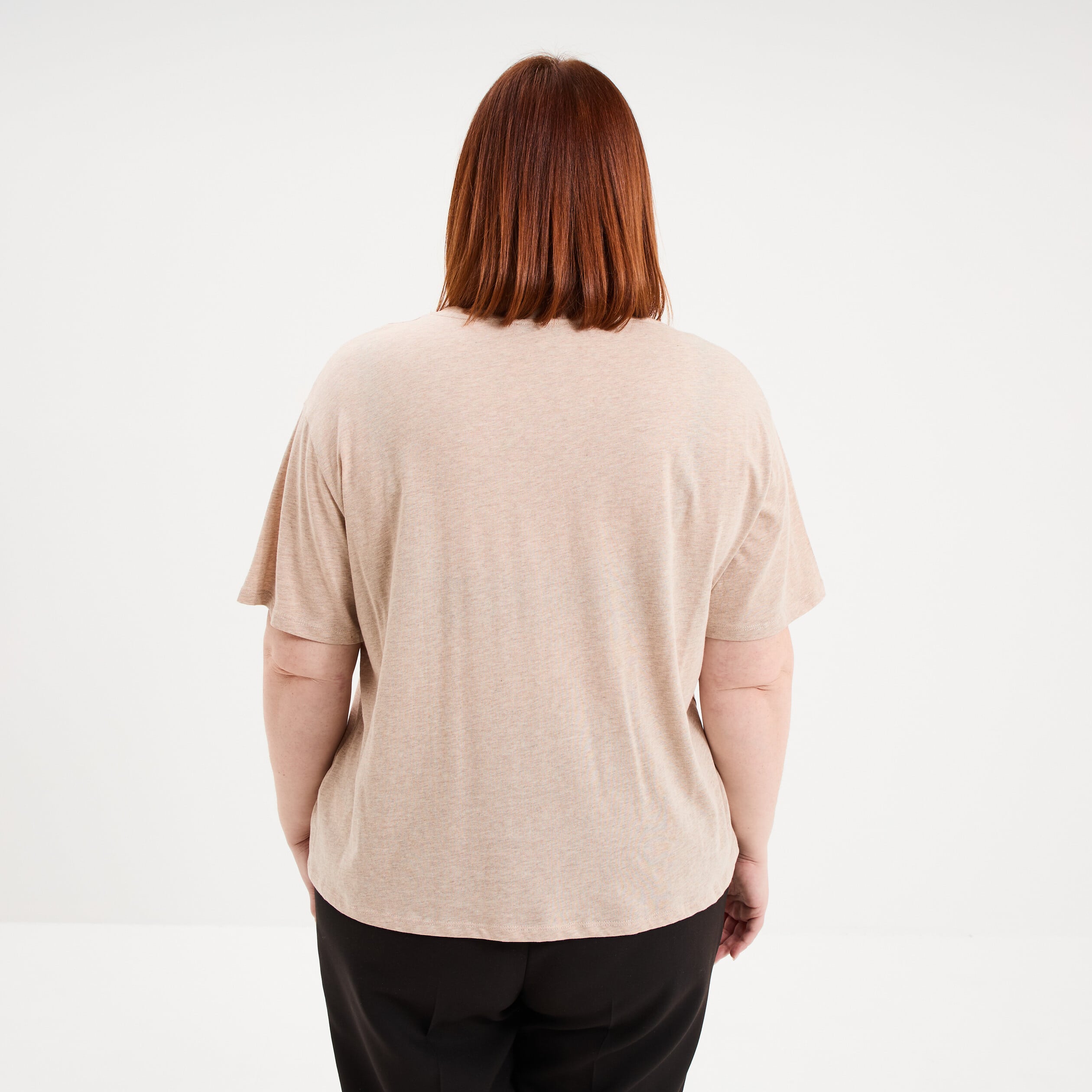 T-shirt col rond manches courtes coton beige femme grande taille