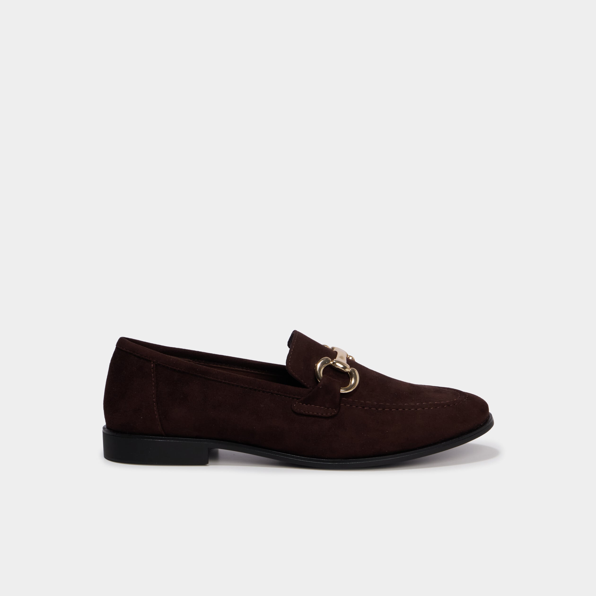 Mocassin femme su&eacute;dine boucle m&eacute;tal marron fonc&eacute; femme