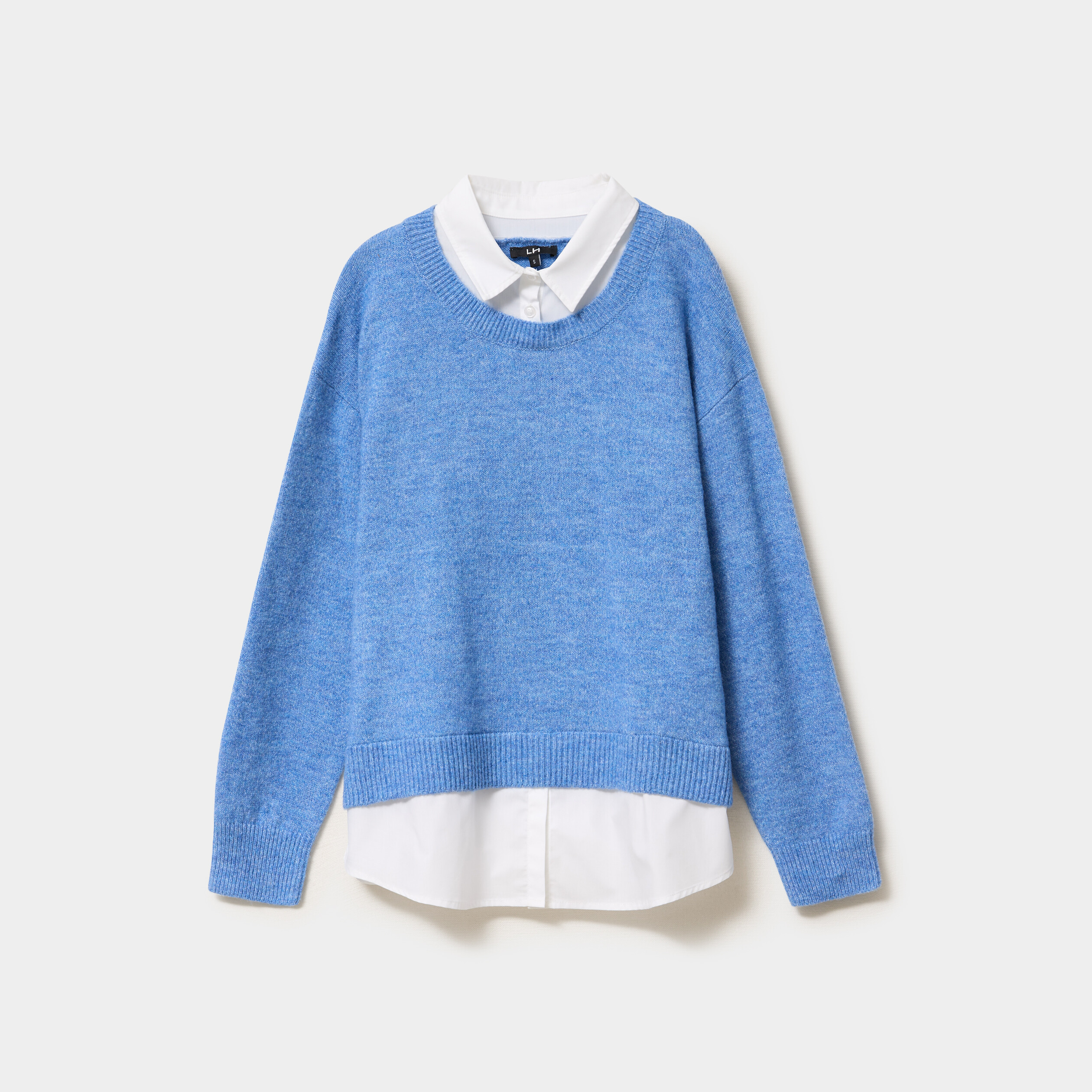 Pull effet 2-en-1 chemise bleu clair femme