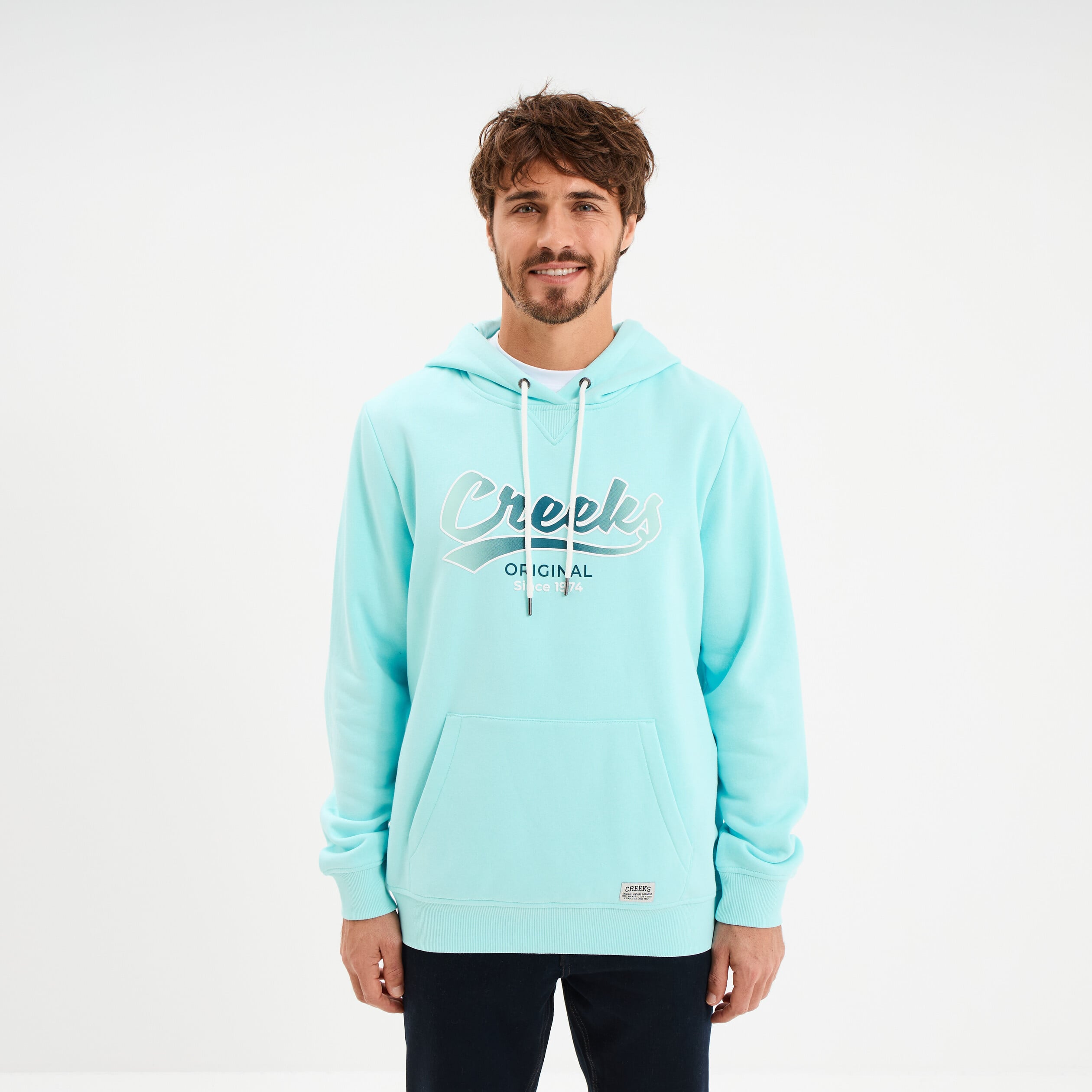 Sweat hoodie en molleton bleu turquoise homme