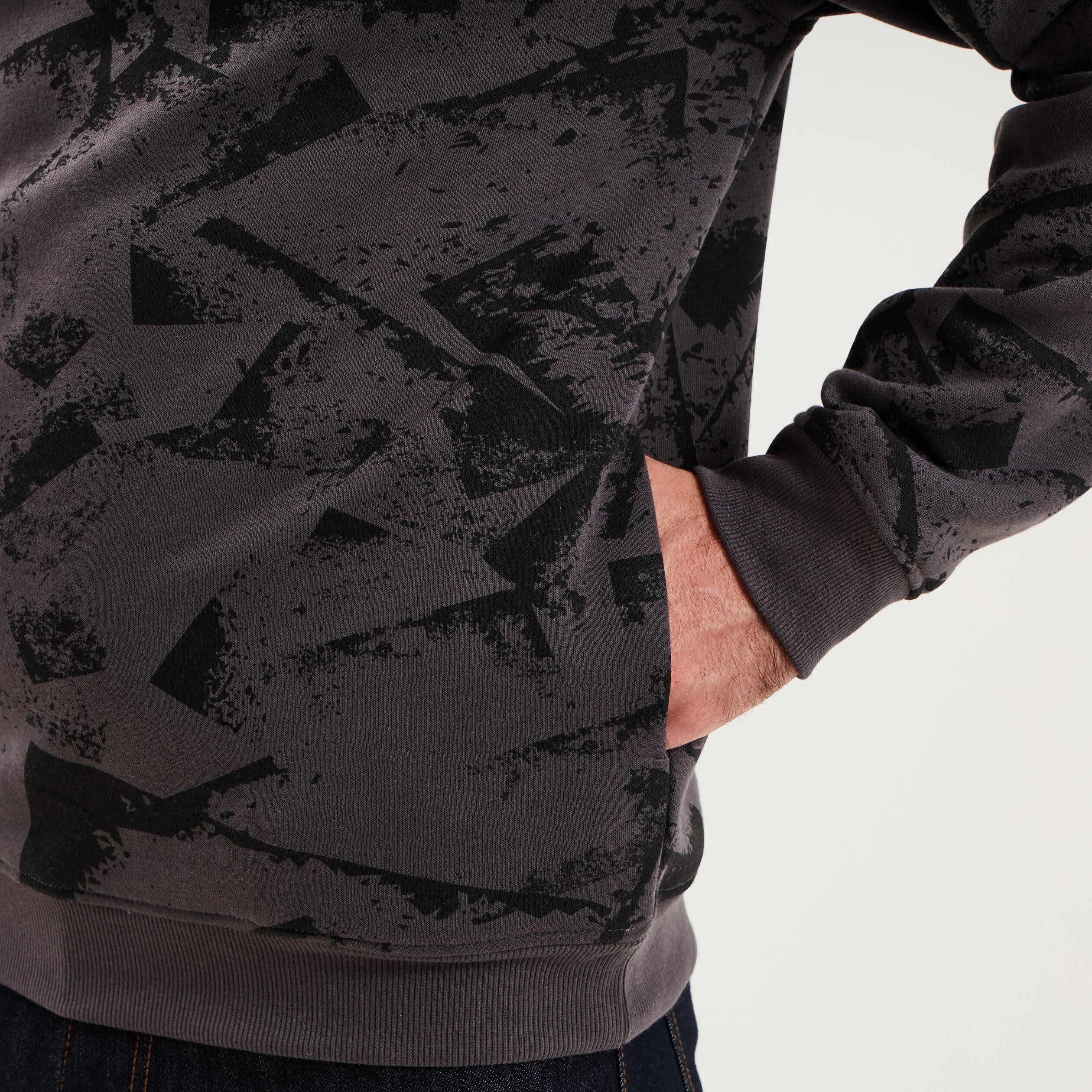 Sweat hoodie &agrave; capuche molleton gris homme