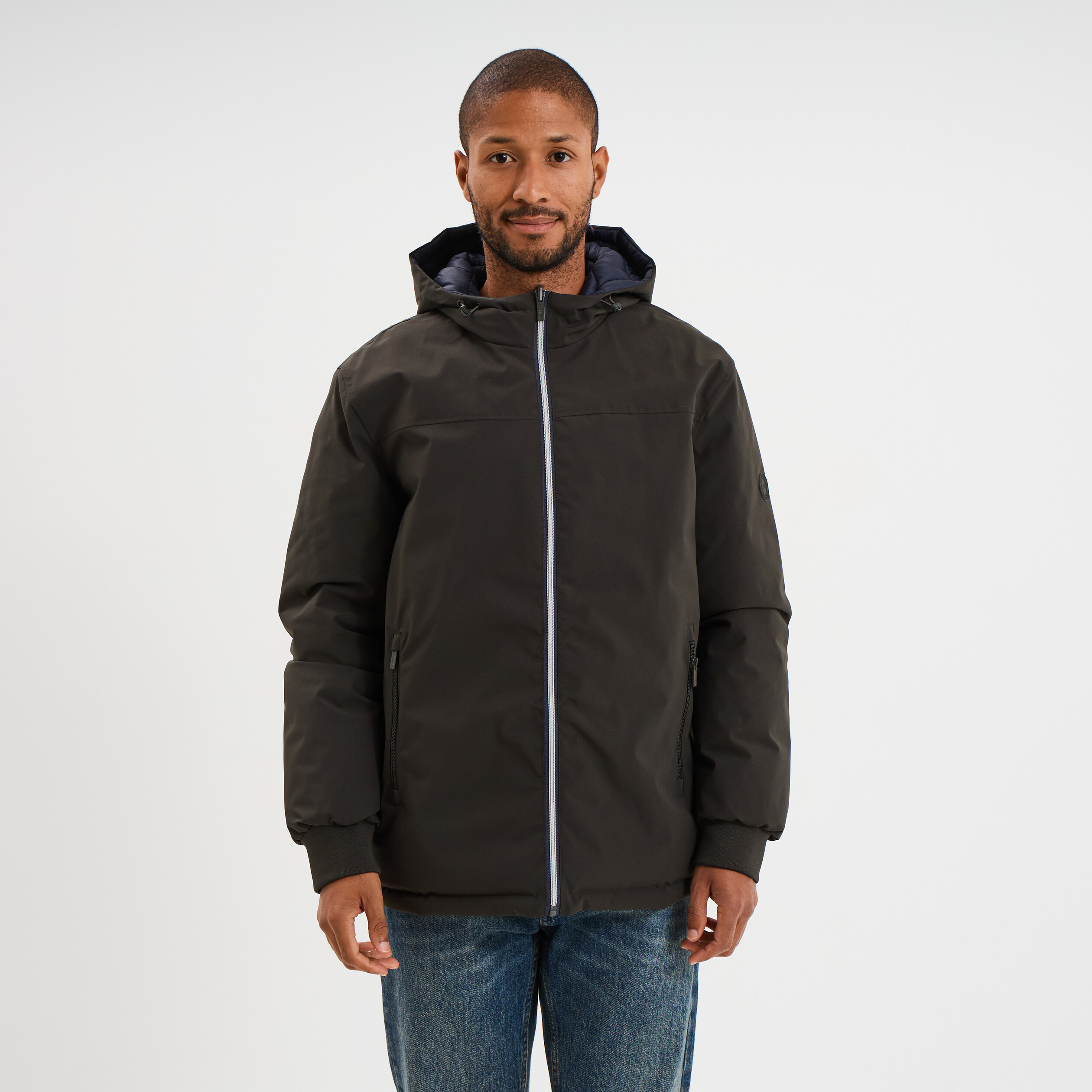 Blouson r&eacute;versible &agrave; capuche zipp&eacute; vert kaki homme