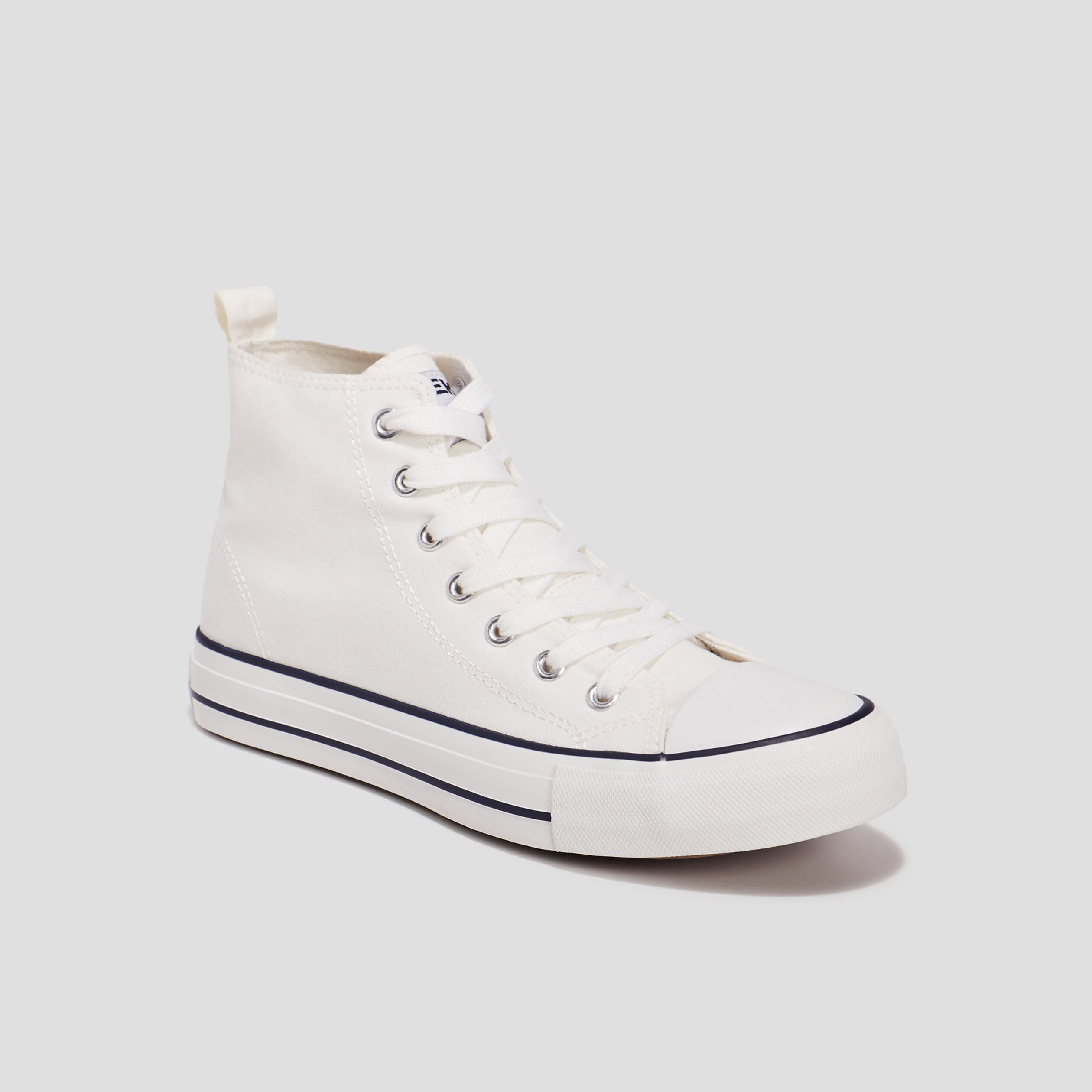 Tennis montantes &agrave; lacets en toile blanc femme