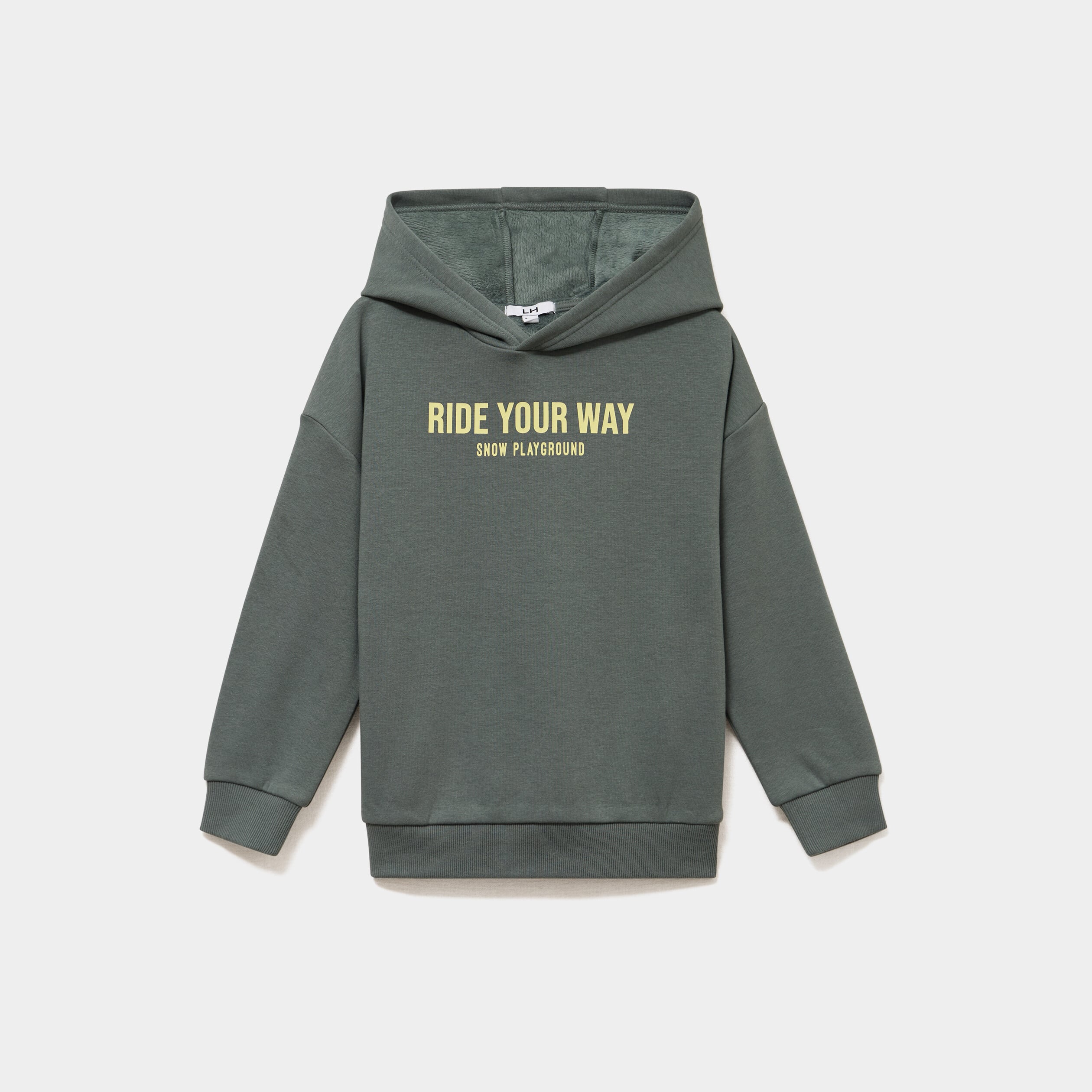 Sweat hoodie doubl&eacute; &agrave; capuche oversize vert kaki gar&ccedil;on