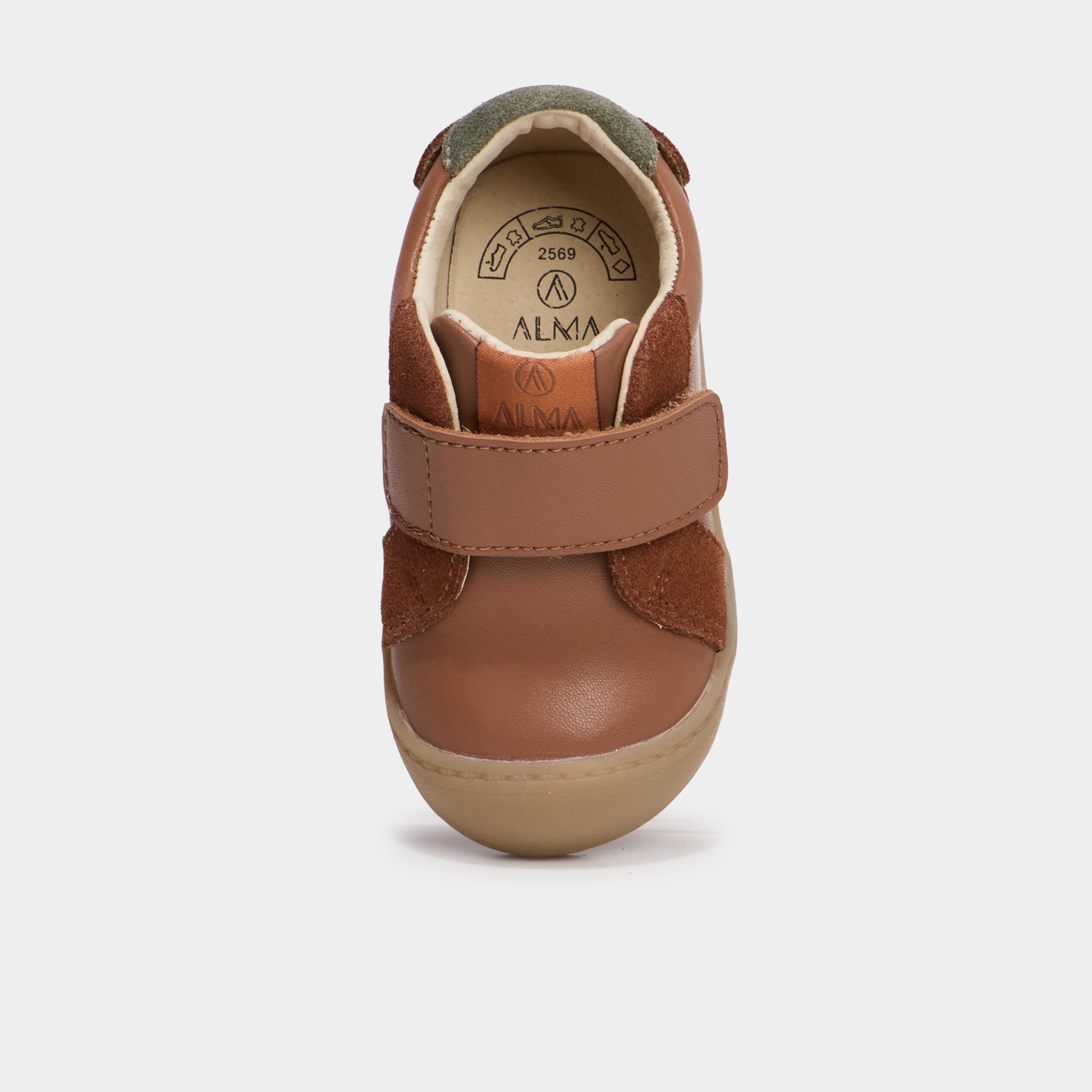 Bottillons &agrave; scratchs en cuir camel b&eacute;b&eacute; gar&ccedil;on