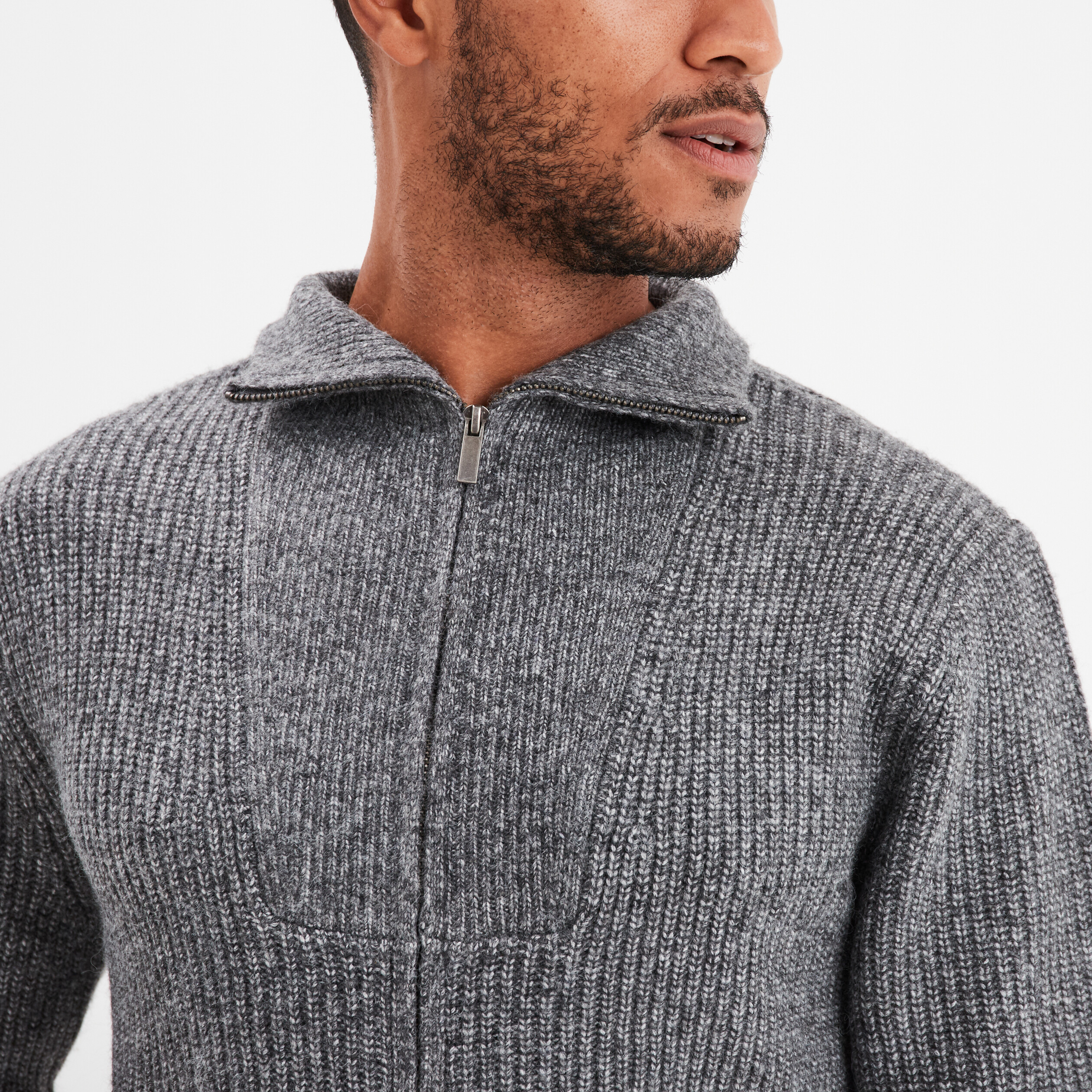 gilet col camionneur zippe cotele gris fonce homme Gilet col camionneur zippé côtelé gris foncé homme