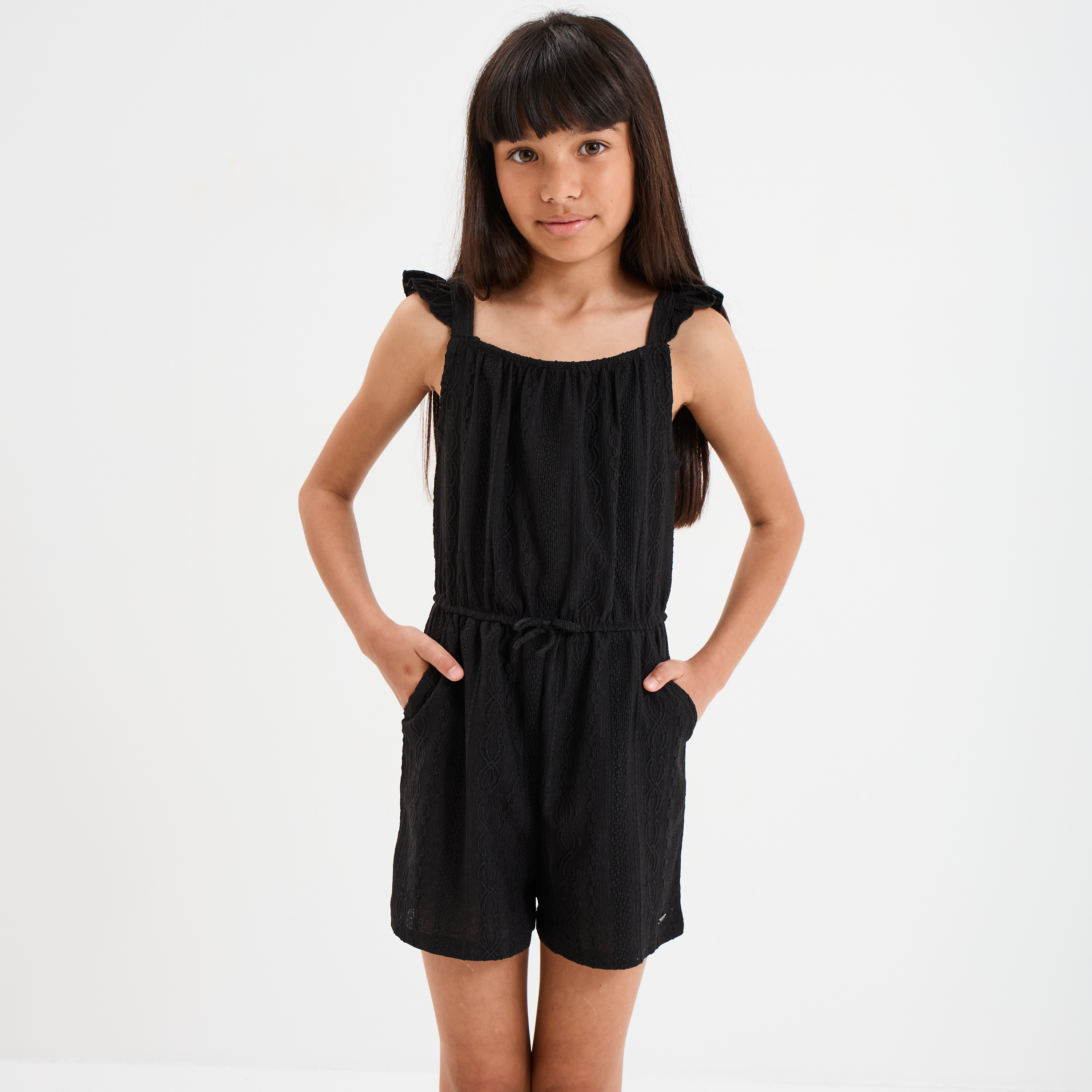 combishort bretelles a volants noir fille Combishort bretelles à volants noir fille