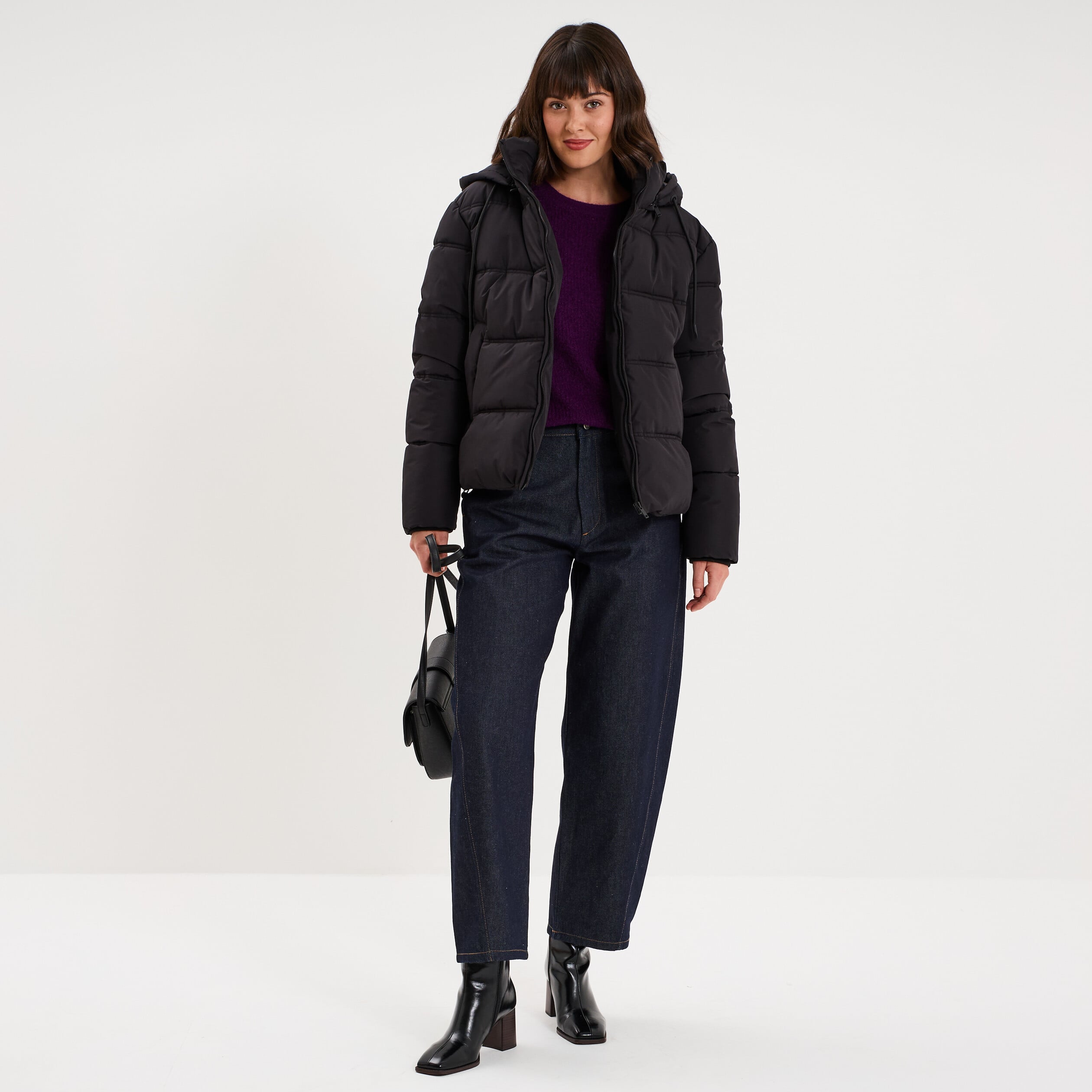 Doudoune &agrave; capuche zipp&eacute;e femme noir femme