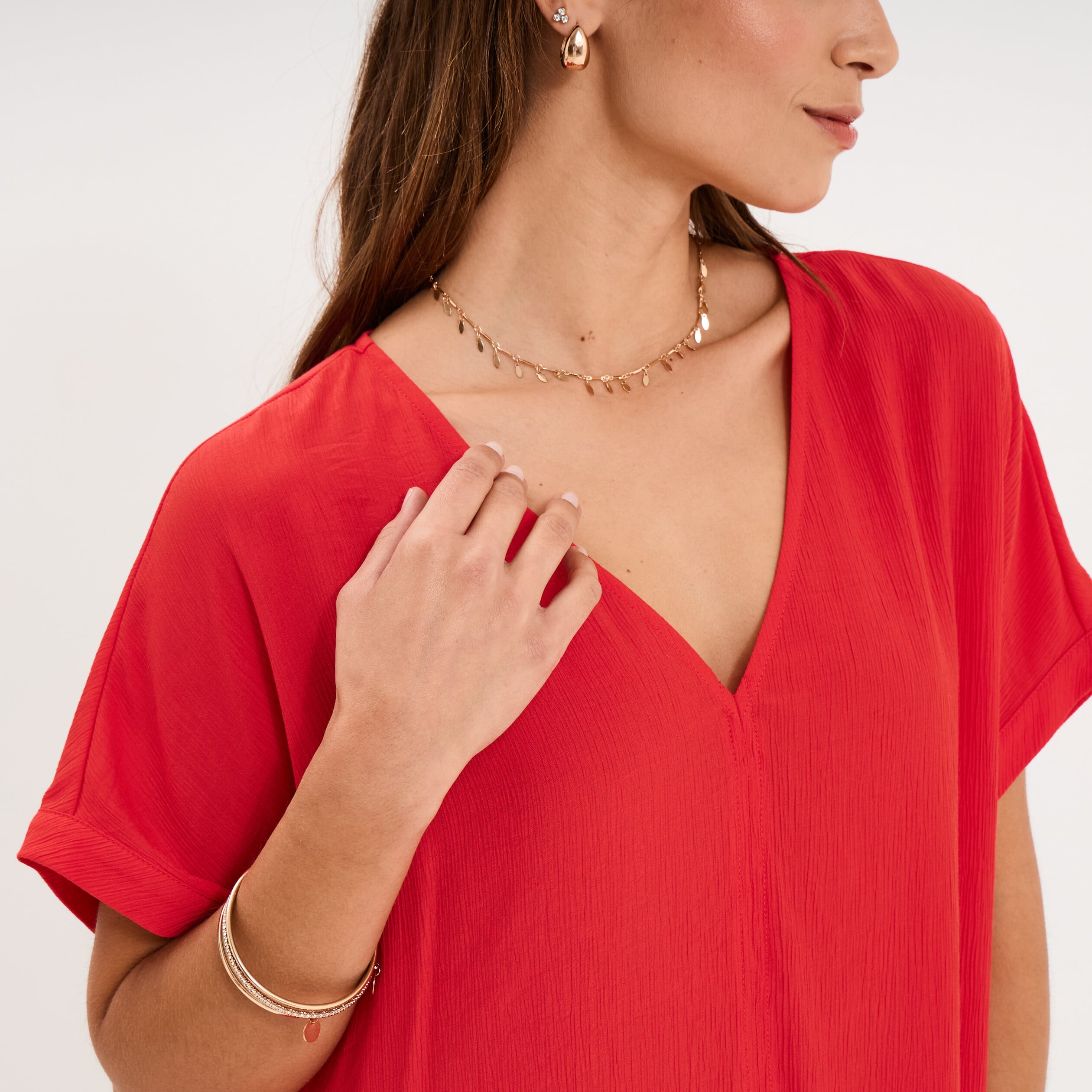 Robe courte fluide manches courtes rouge femme