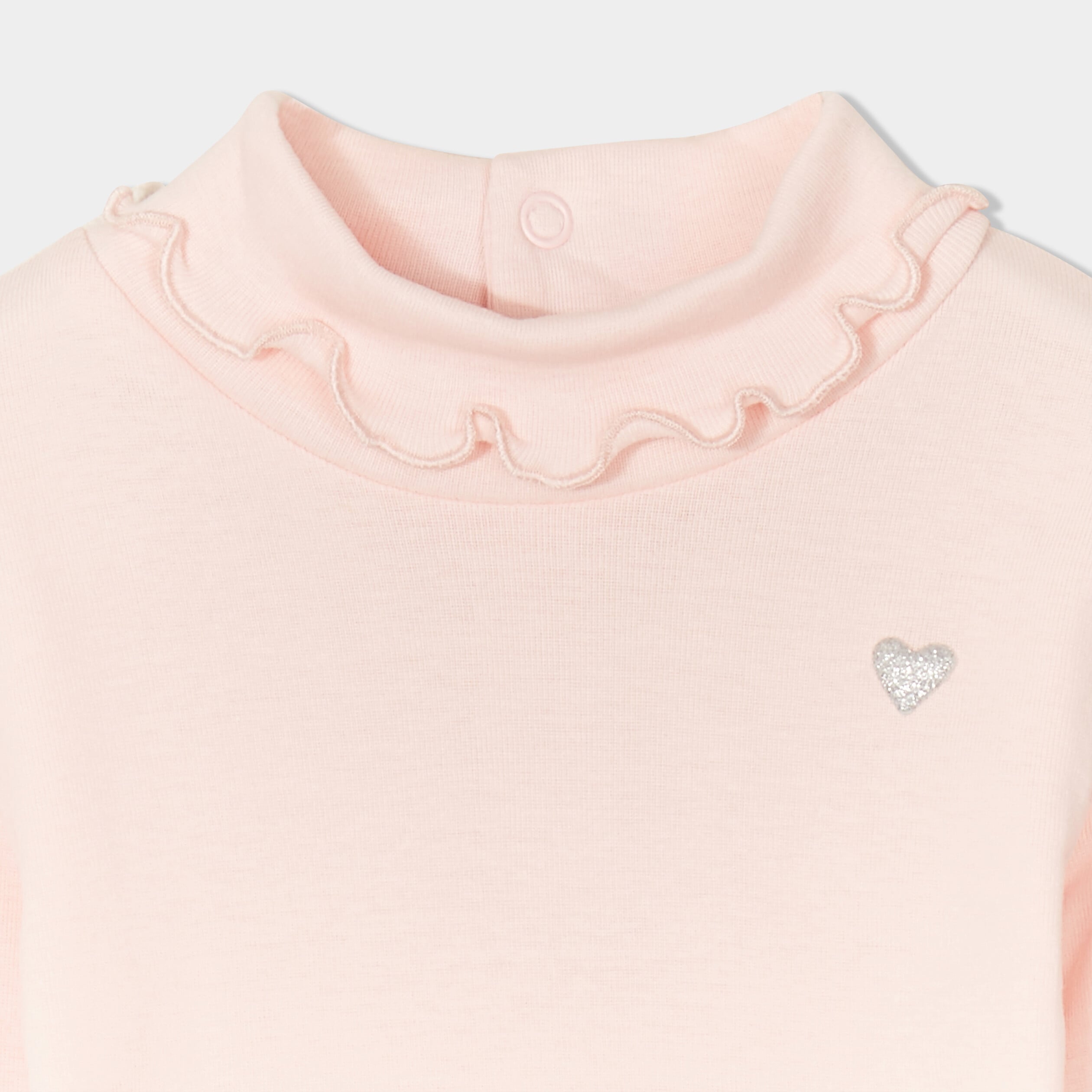 T-shirt col montant coton rose clair b&eacute;b&eacute; fille