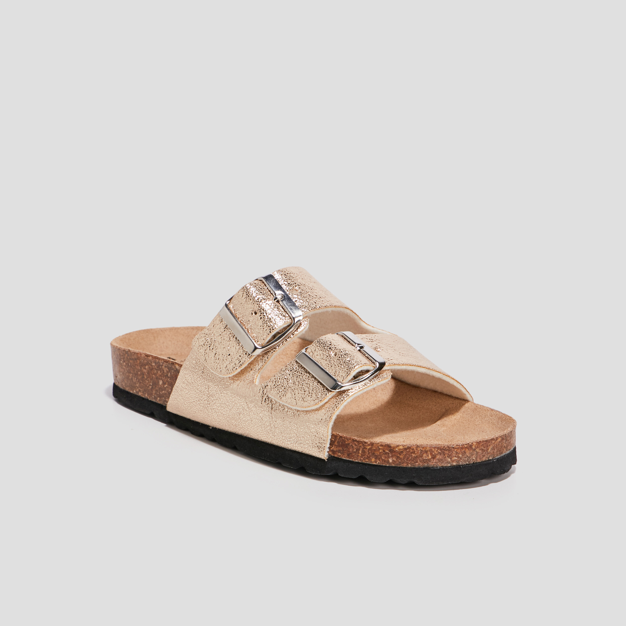 Mules avec doubles boucles jaune or femme