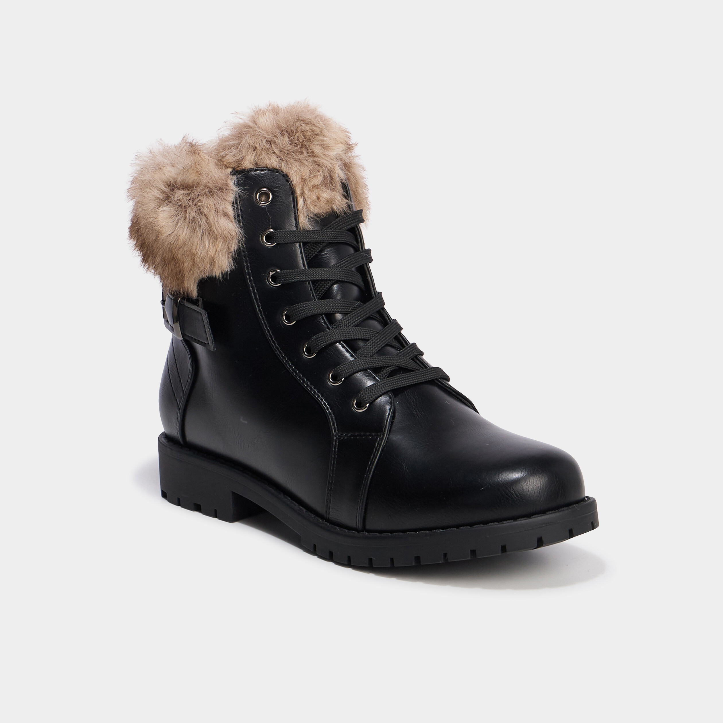 Boots col fausse fourrure noir femme