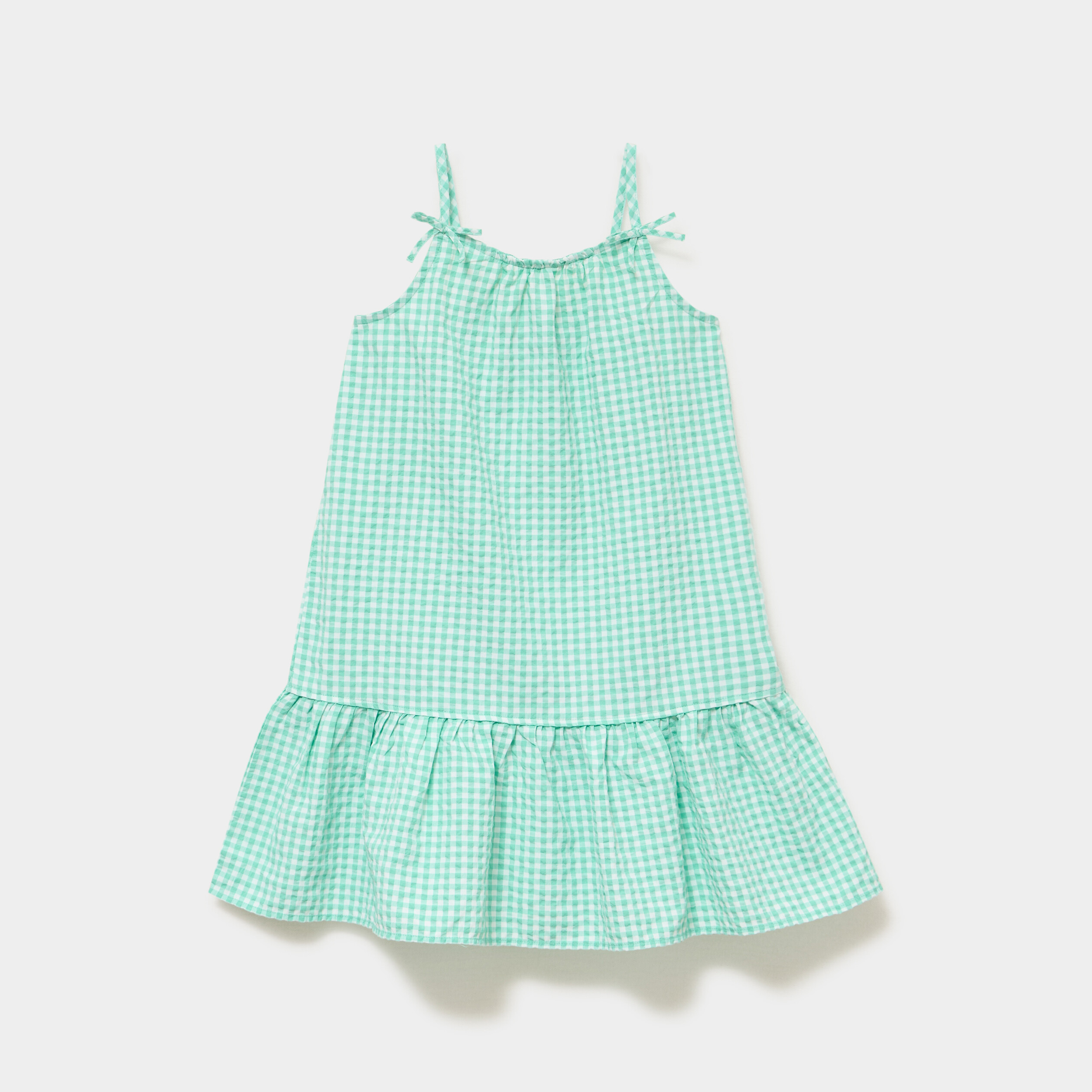 Robe courte &agrave; bretelles et volants vert fille