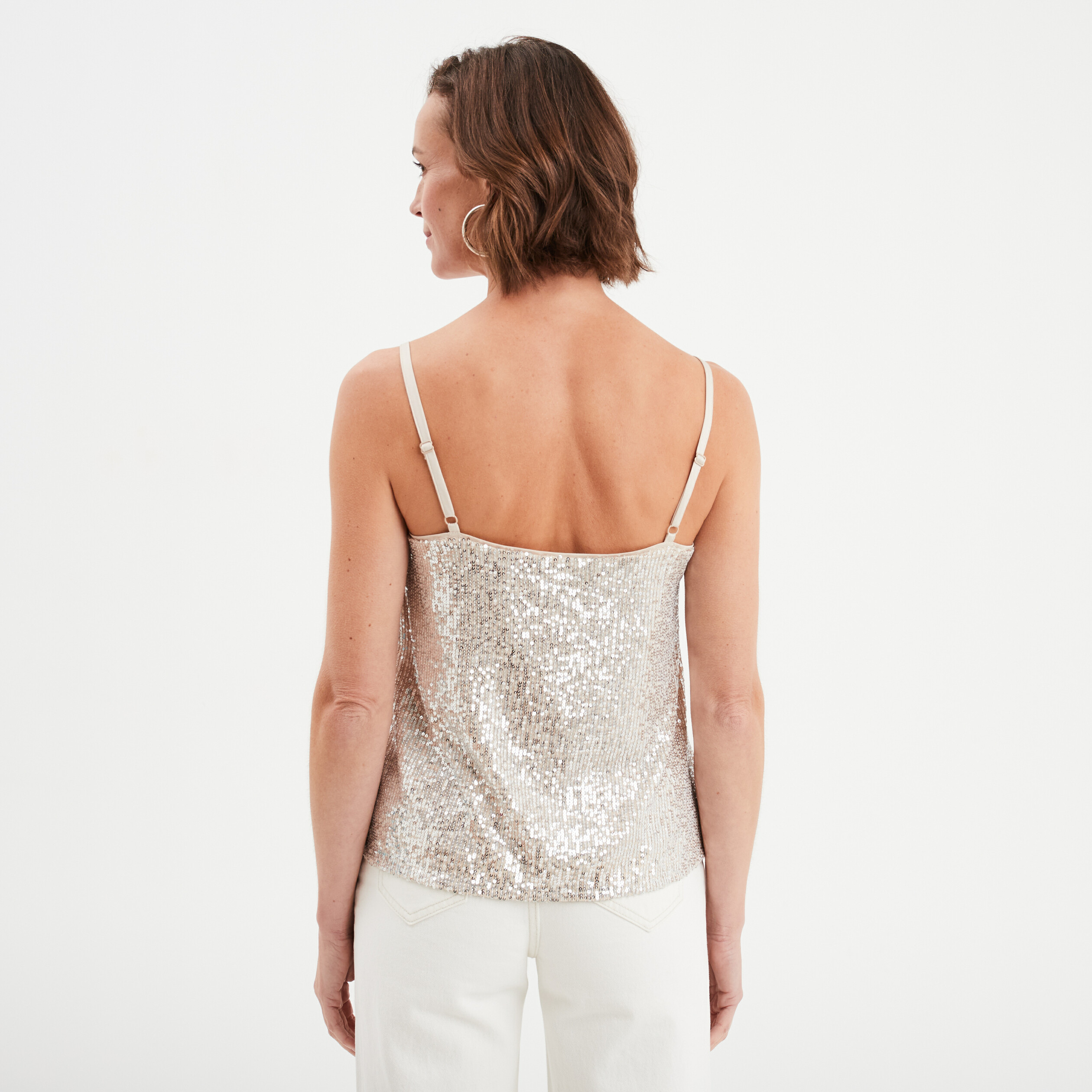 debardeur a sequins bretelles fines jaune or femme Débardeur à sequins bretelles fines jaune or femme