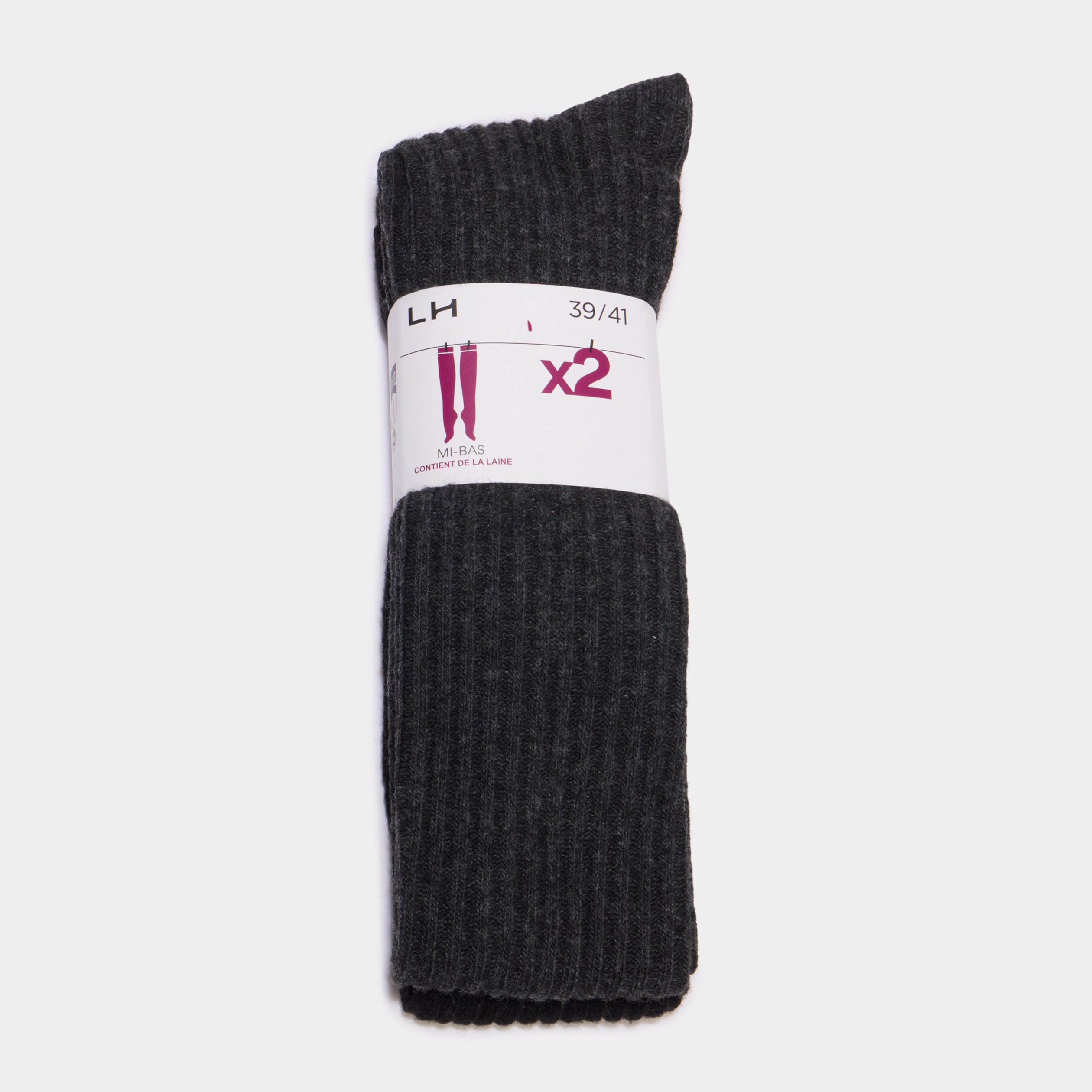 Lot 2 paires mi-bas chaud gris fonc&eacute; femme