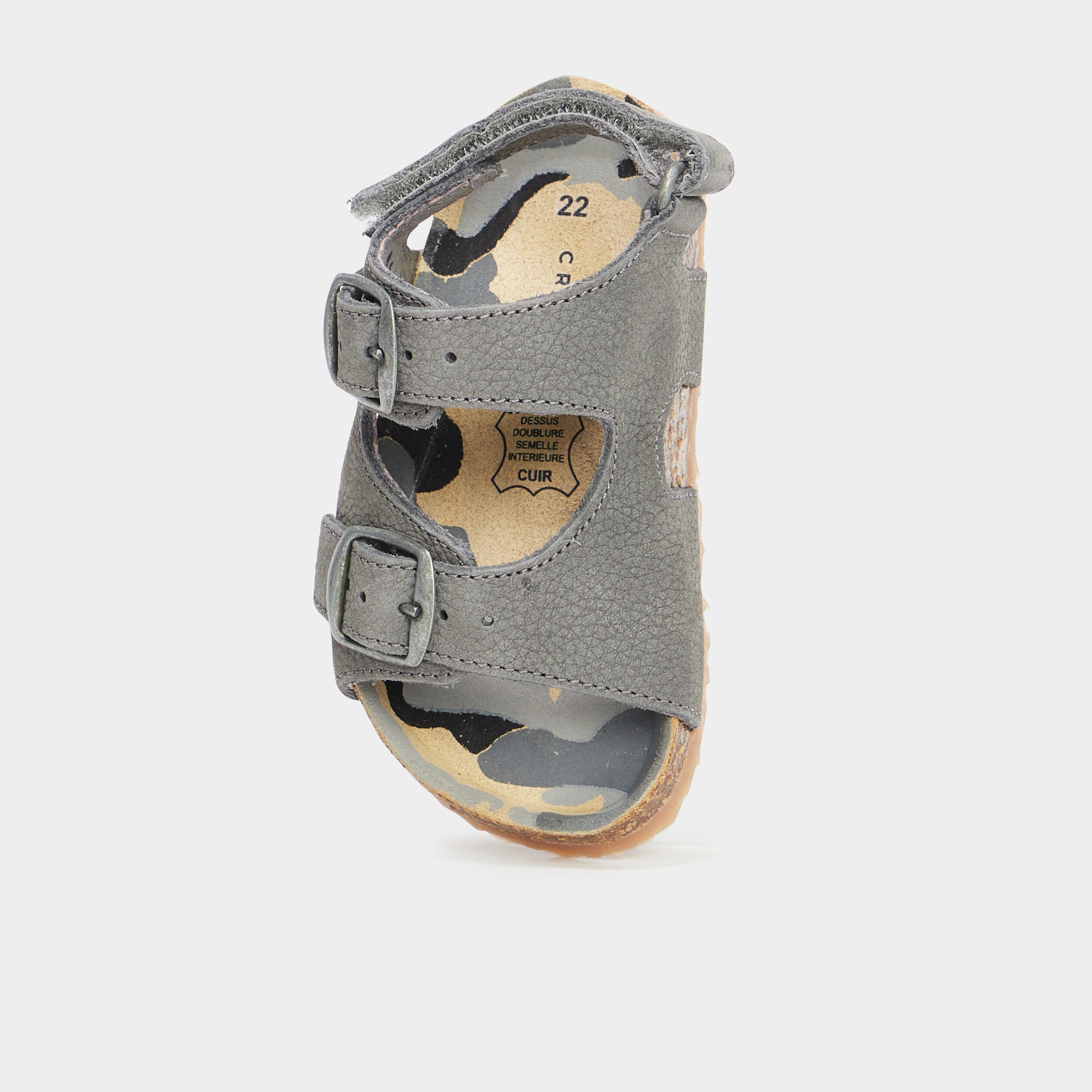 Sandales cuir boucles et scratchs Creeks gris bébé fille