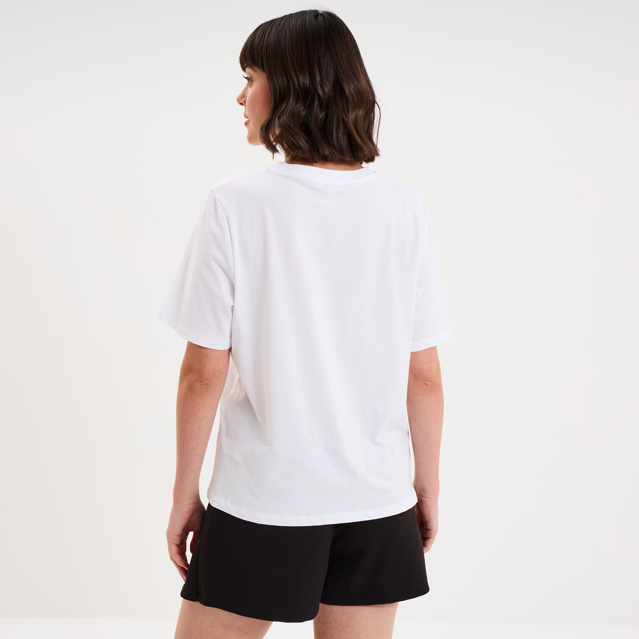 T-shirt col rond manches courtes print blanc femme