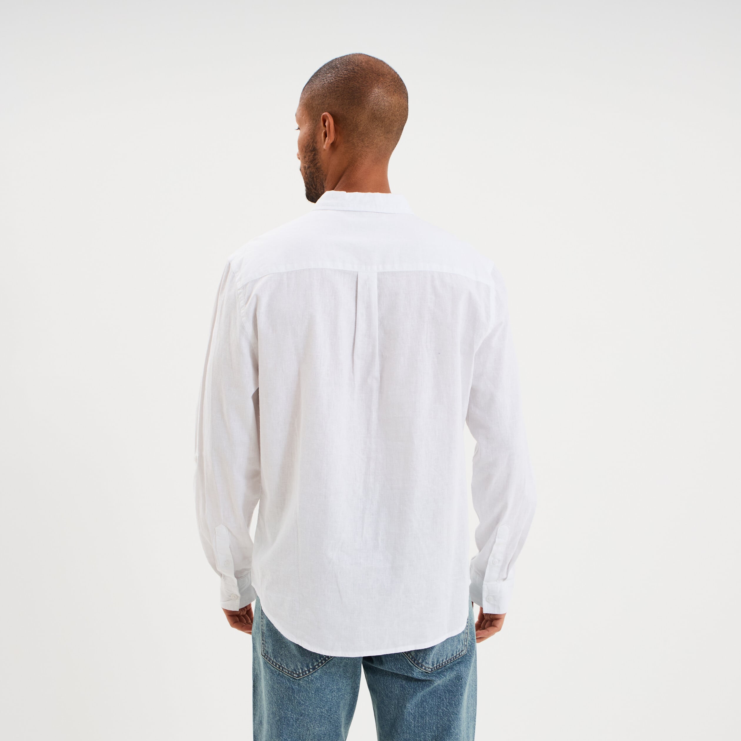 Chemise manches longues lin m&eacute;lang&eacute; blanc homme