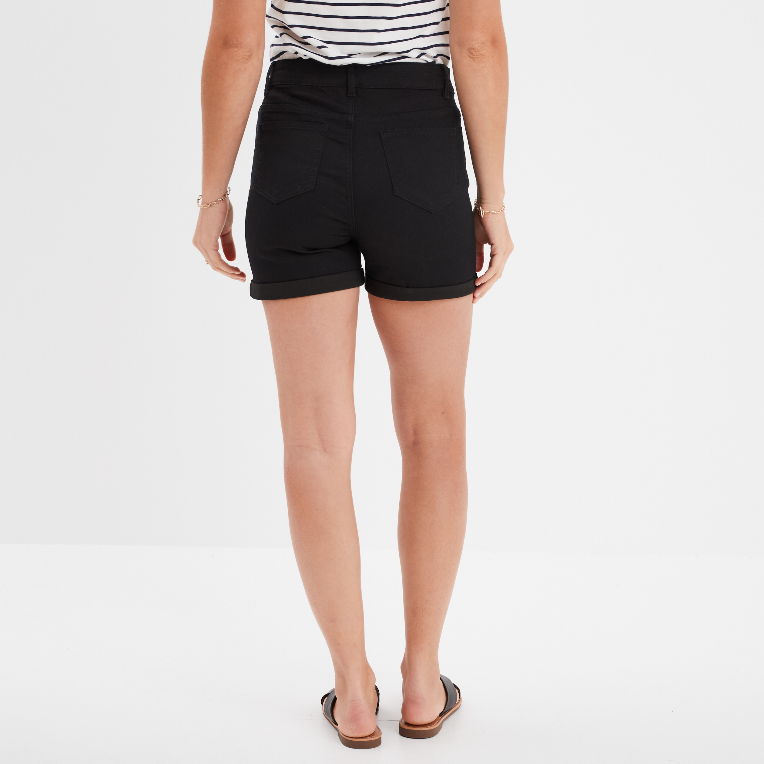 Short en jean slim coton stretch noir femme