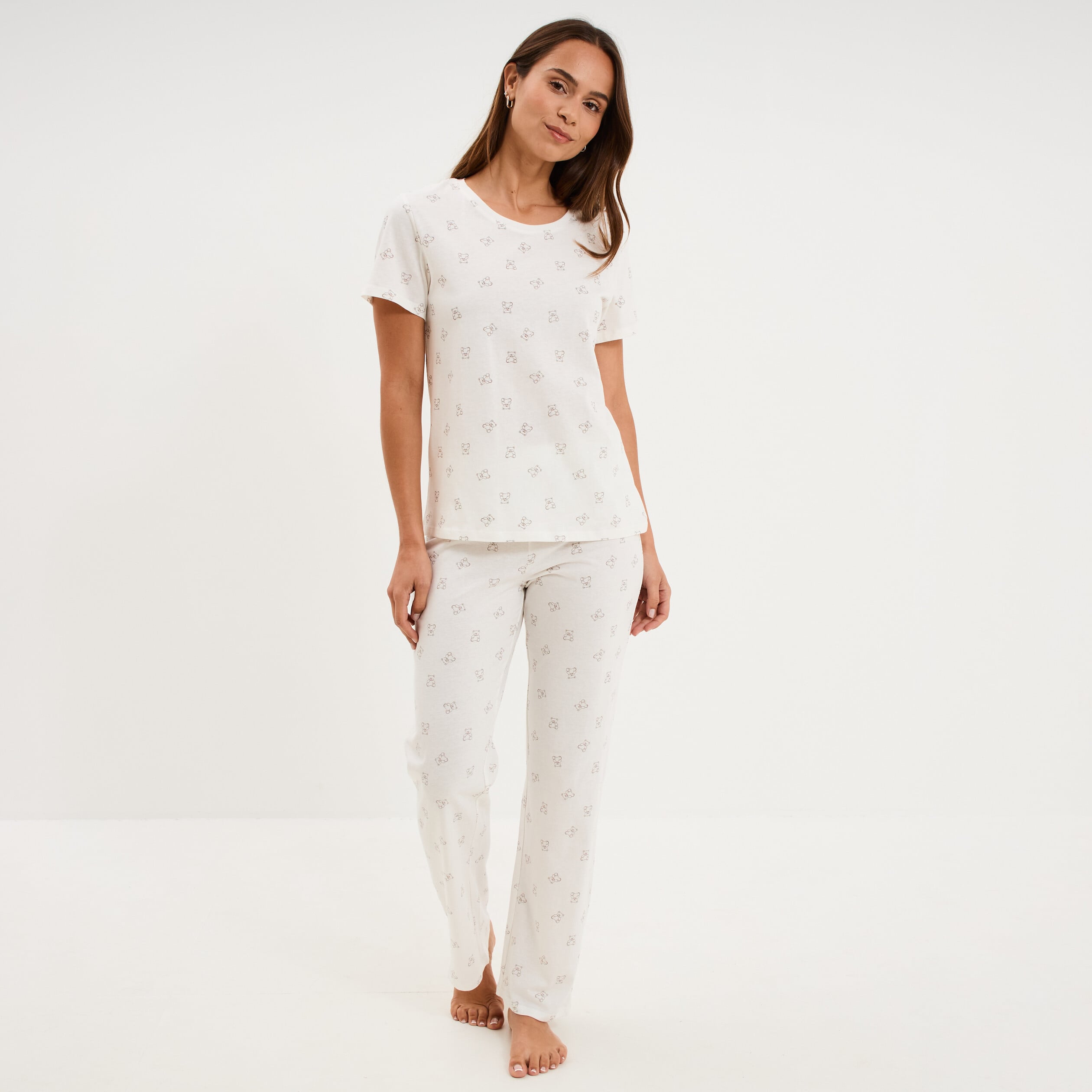 Ensemble pyjama t-shirt pantalon coton ecru femme