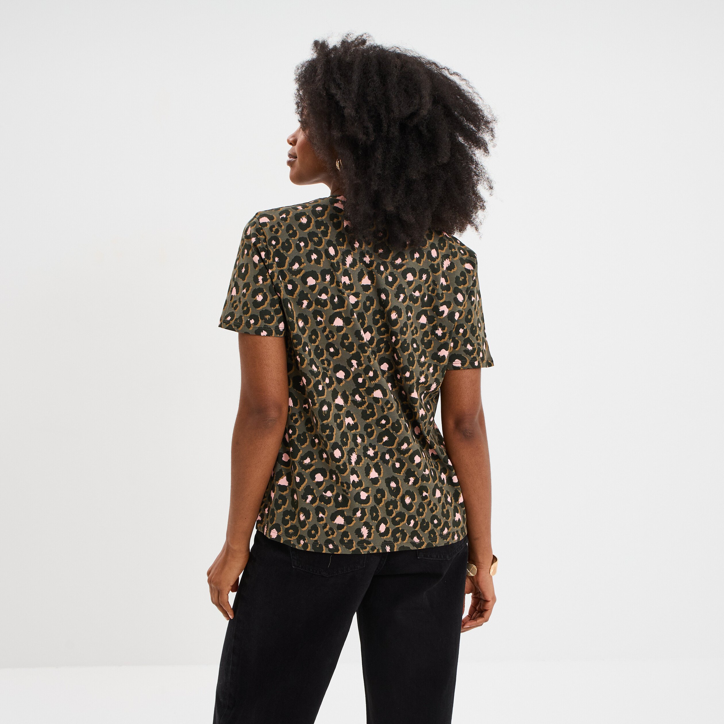 t shirt coton col rond manches courtes vert kaki femme T-shirt coton col rond manches courtes vert kaki femme