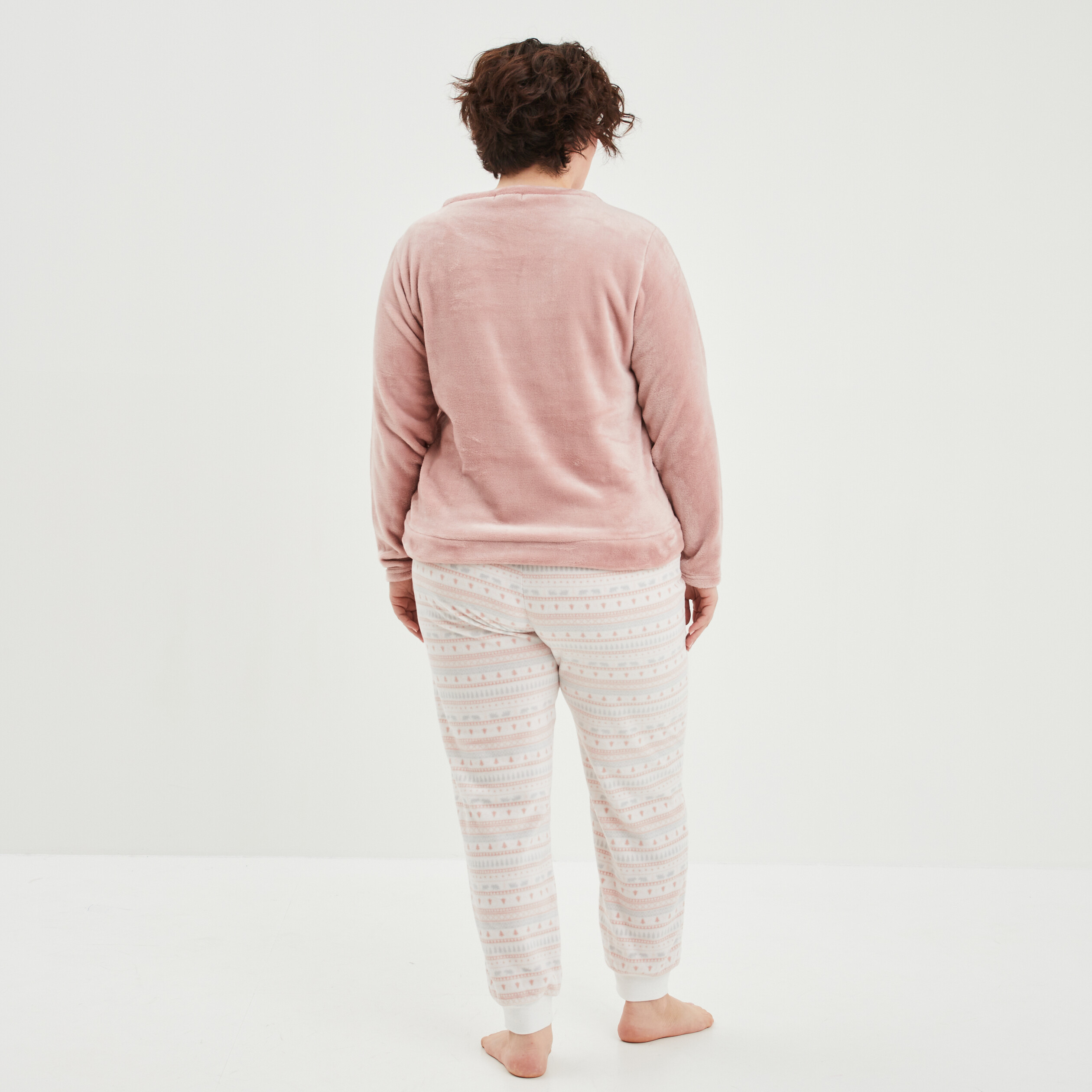 Ensemble pyjama pantalon velours côtelé rose pastel femme grande taille