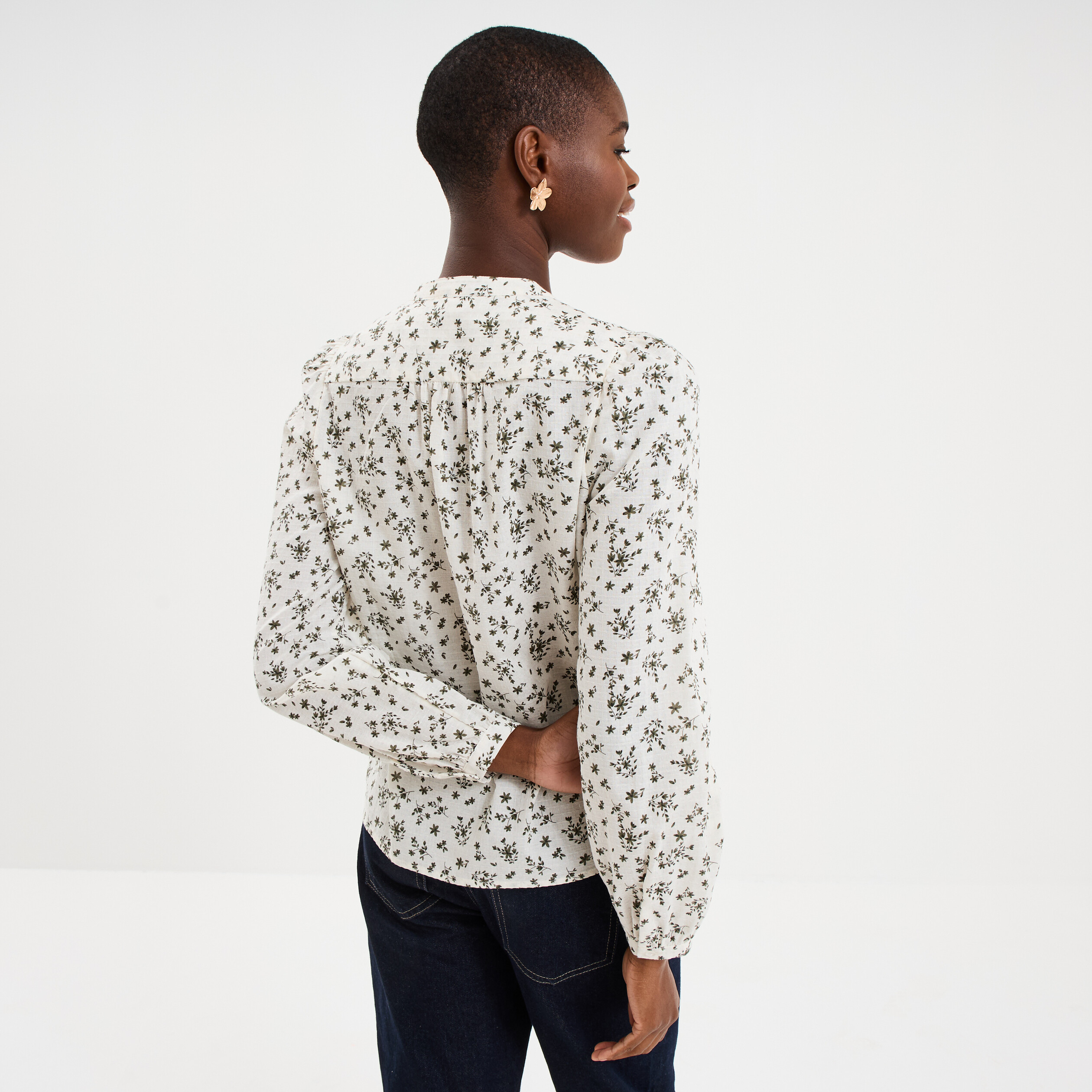 Blouse droite manches longues coton ecru femme