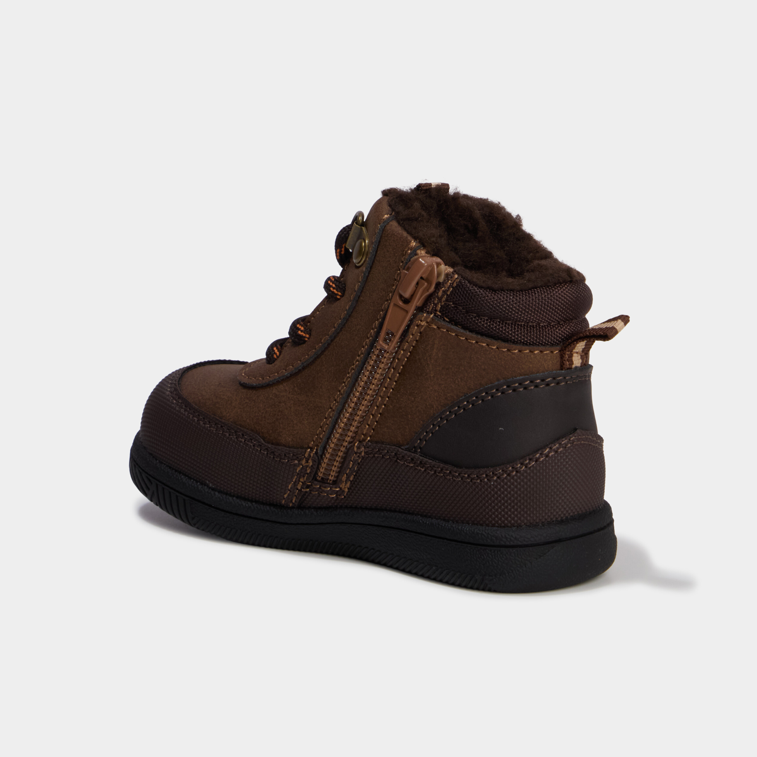Bottines montantes fourr&eacute;es zipp&eacute;es marron b&eacute;b&eacute; gar&ccedil;on