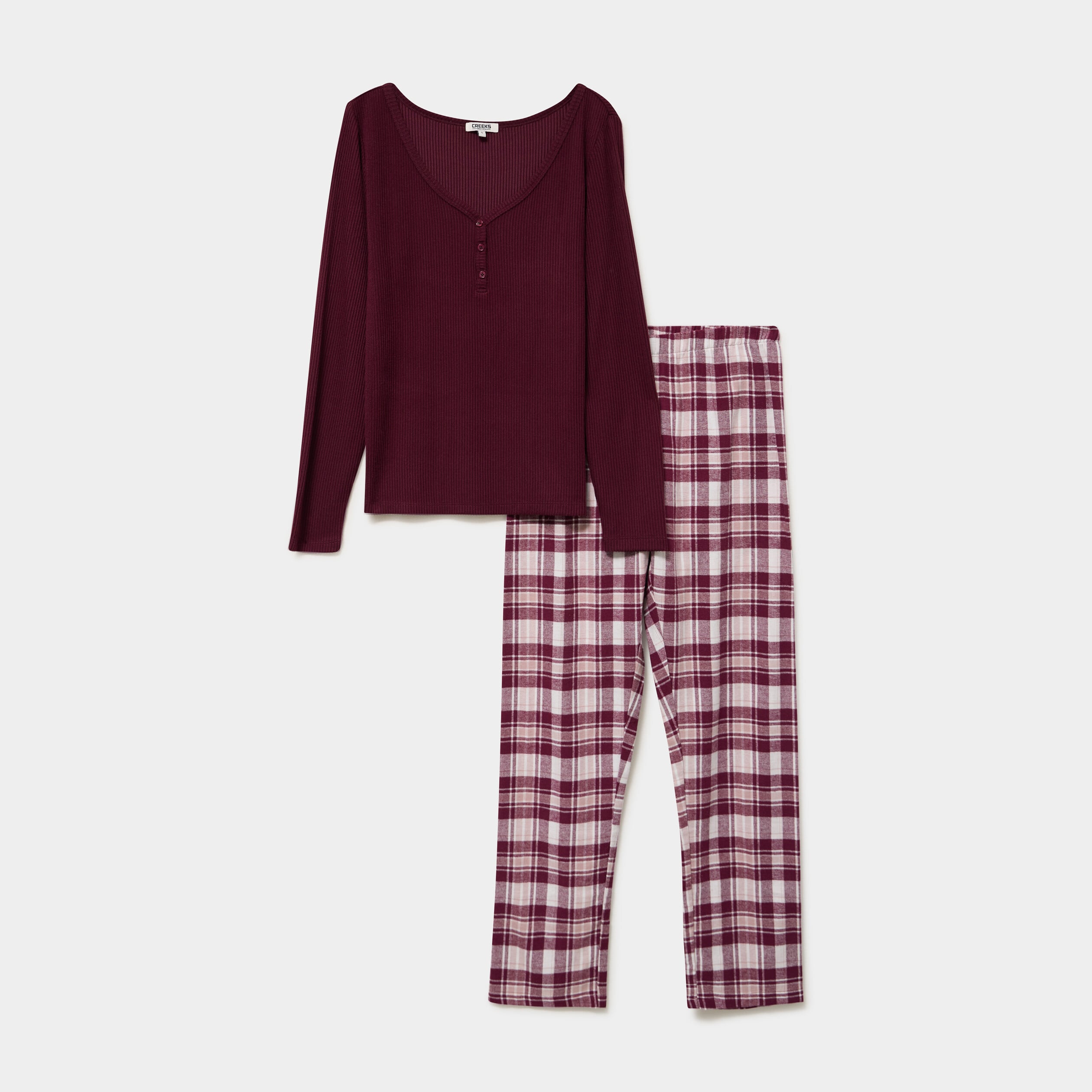 Ensemble pyjama t-shirt et pantalon bordeaux femme