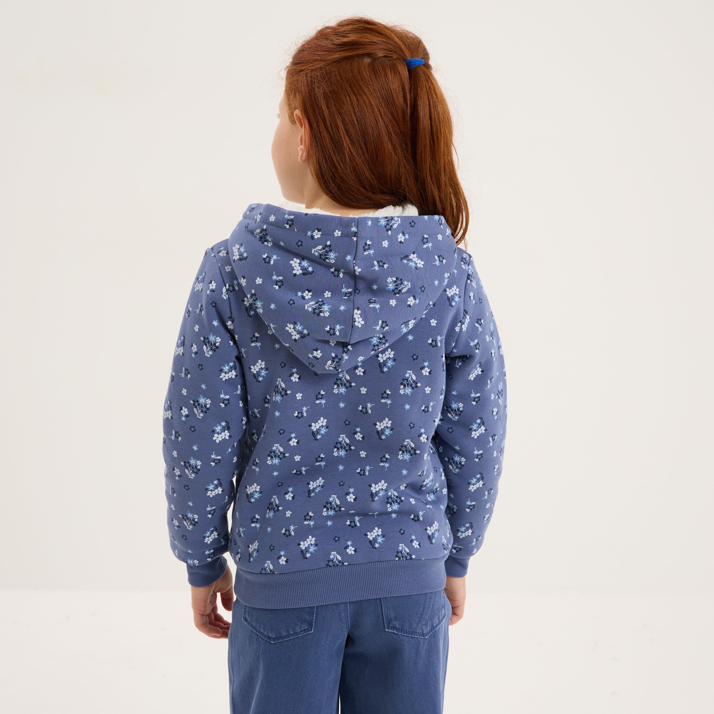 Gilet doubl&eacute; &agrave; capuche bleu gris fille