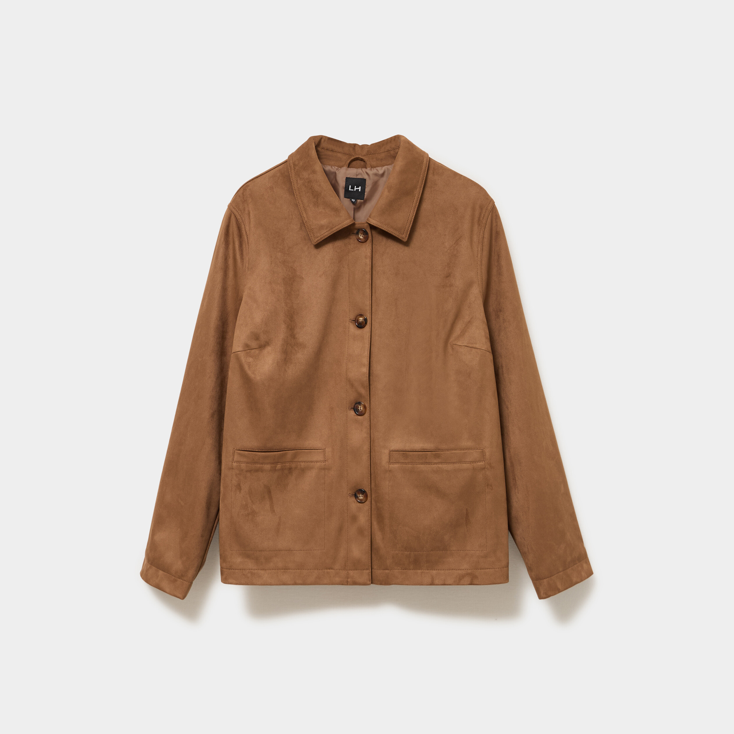 Veste effet su&eacute;dine boutonn&eacute;e marron femme grande taille