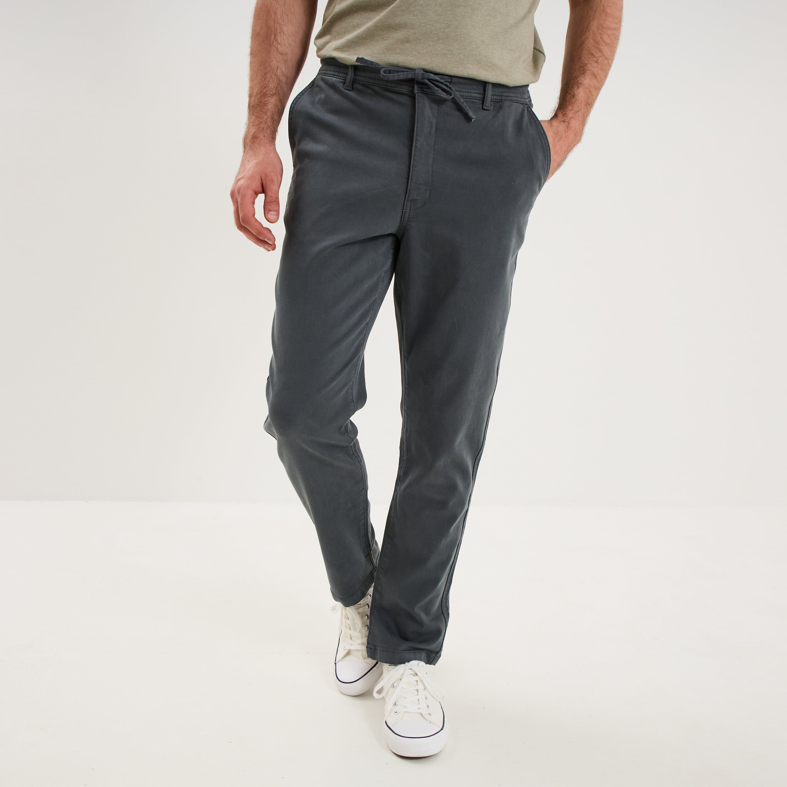 Pantalon chino droit confort vert fonc&eacute; homme