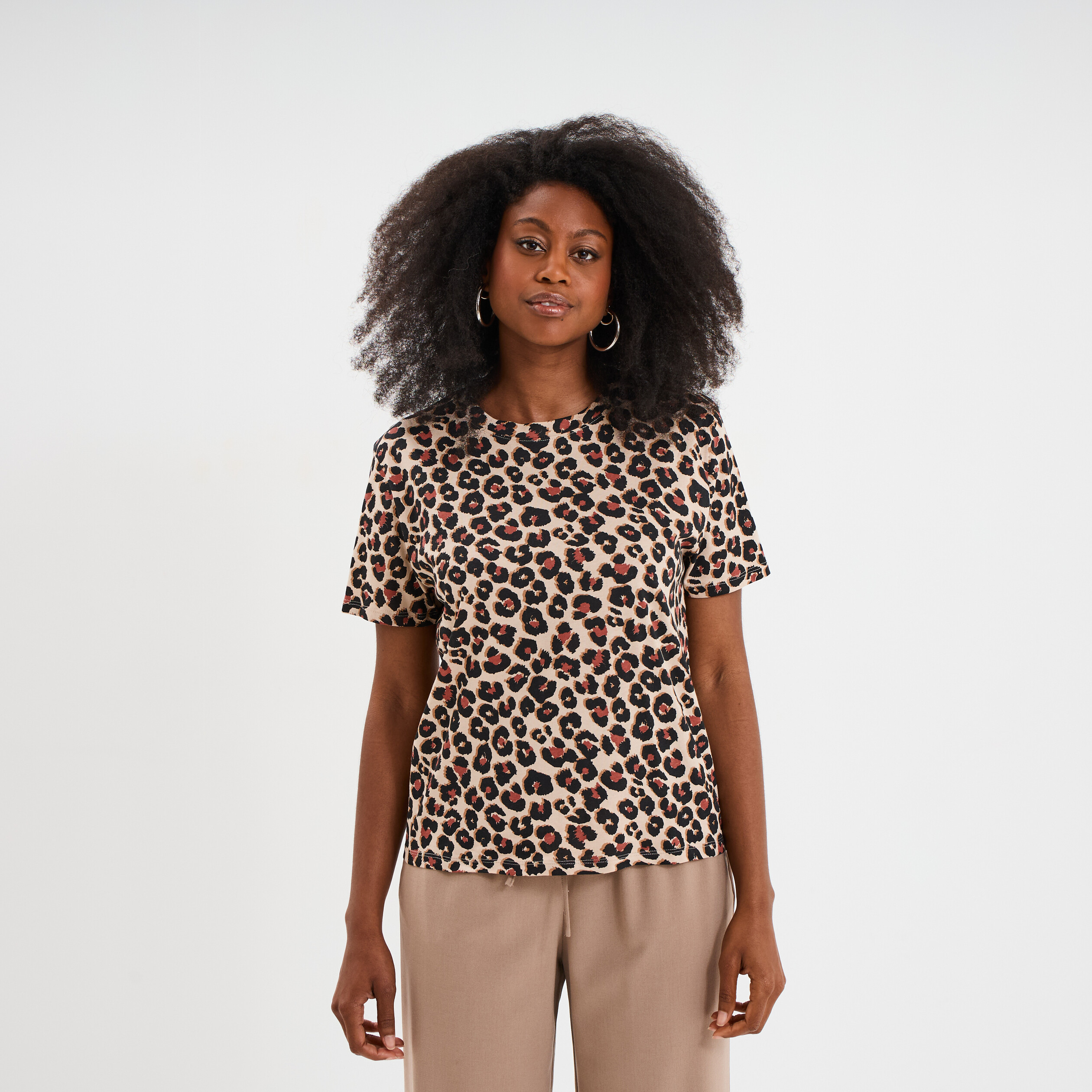 t shirt coton col rond manches courtes sable femme T-shirt coton col rond manches courtes sable femme