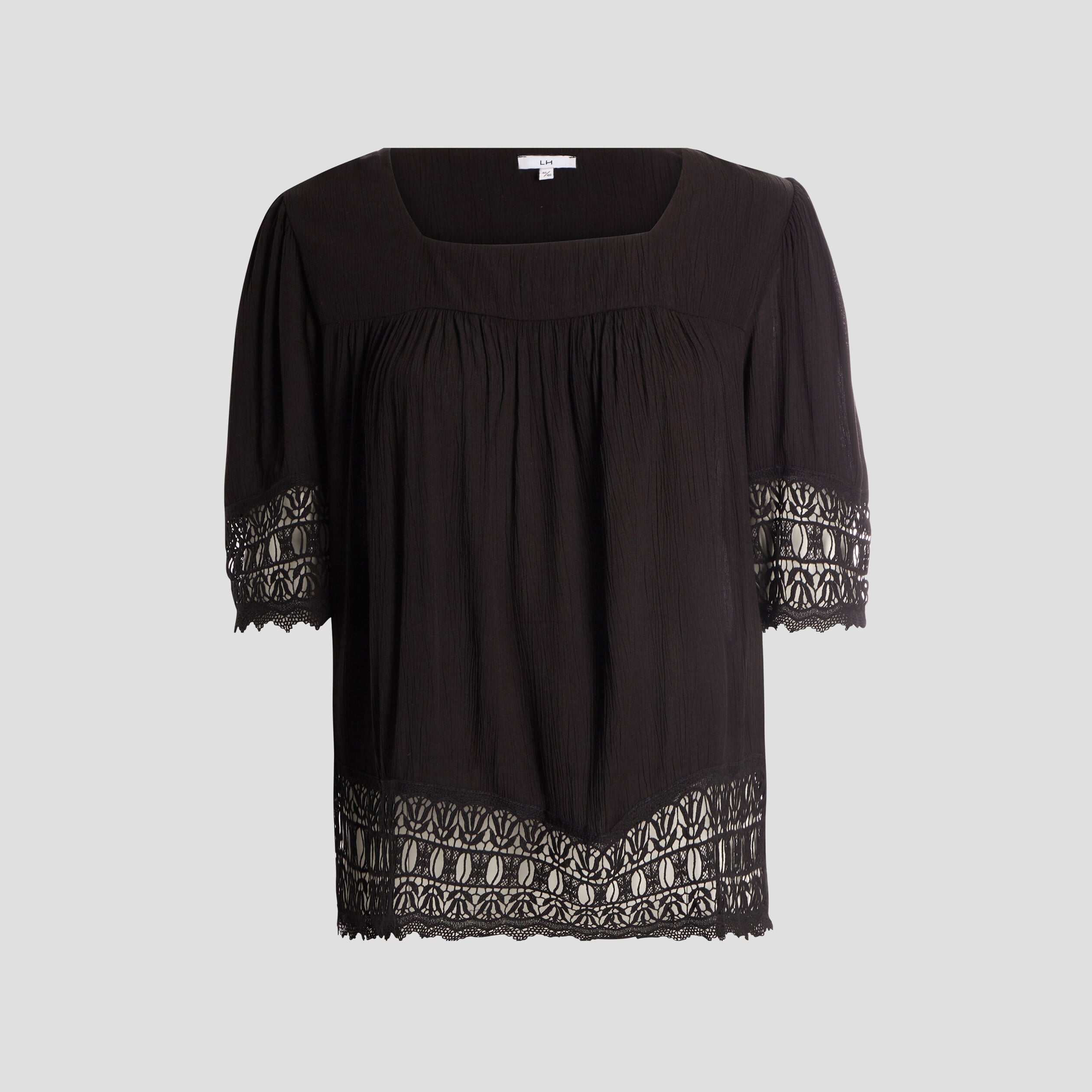 Blouse fluide manches 3/4 en dentelle noir femme grande taille