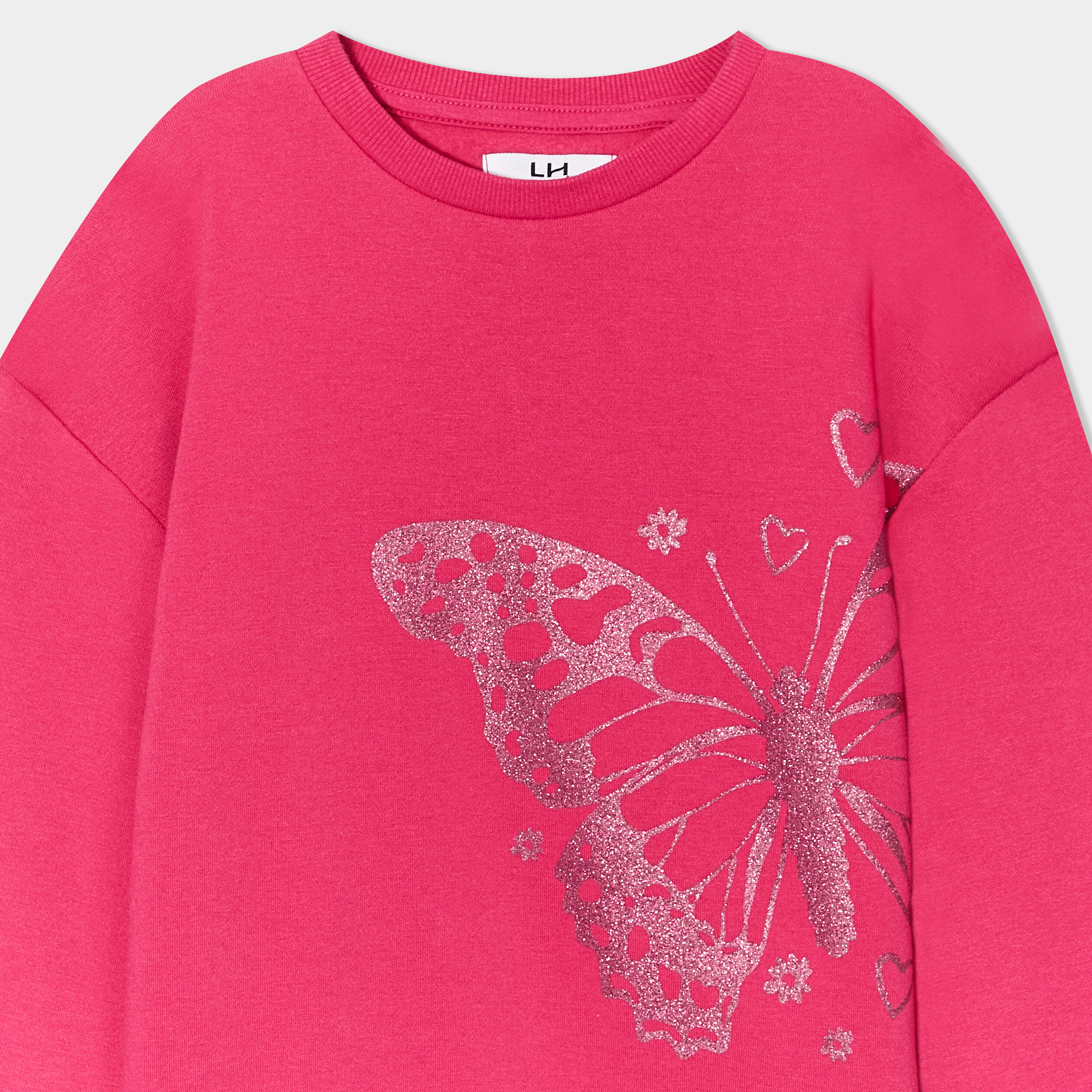 sweat col rond manches longues rose framboise fille Sweat col rond manches longues rose framboise fille