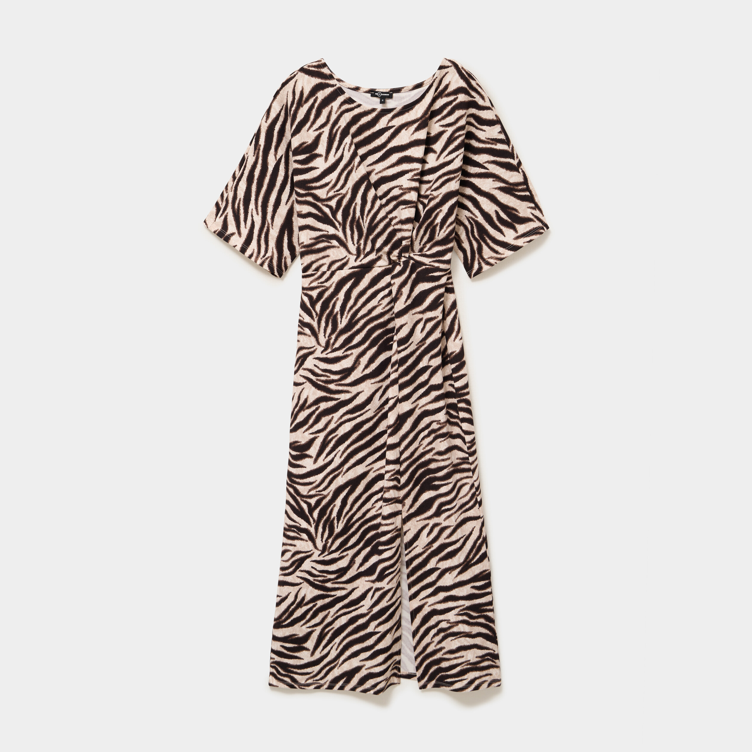 Robe longue fendue manches courtes ecru femme