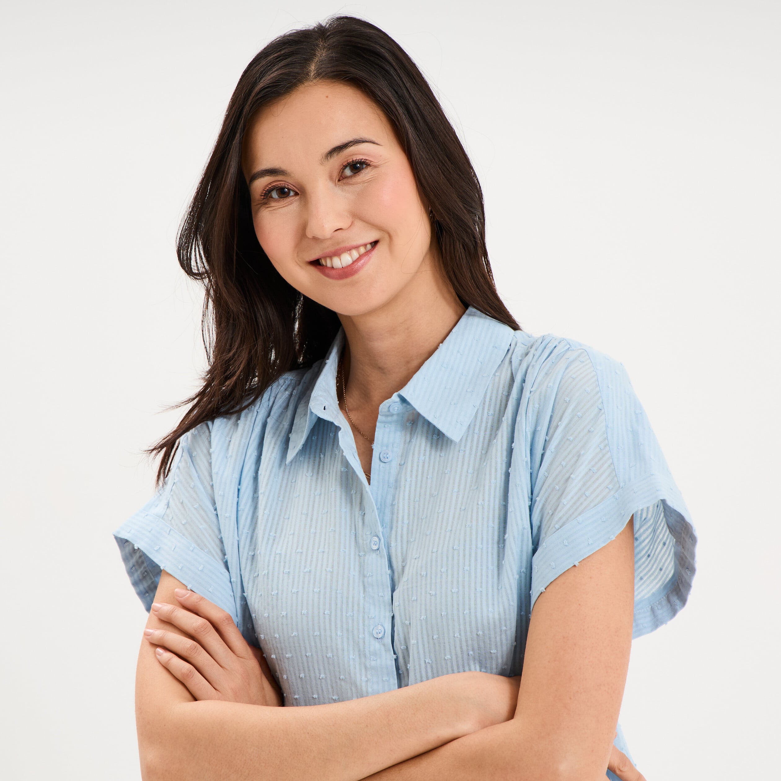 Chemise manches courtes coton bleu clair femme