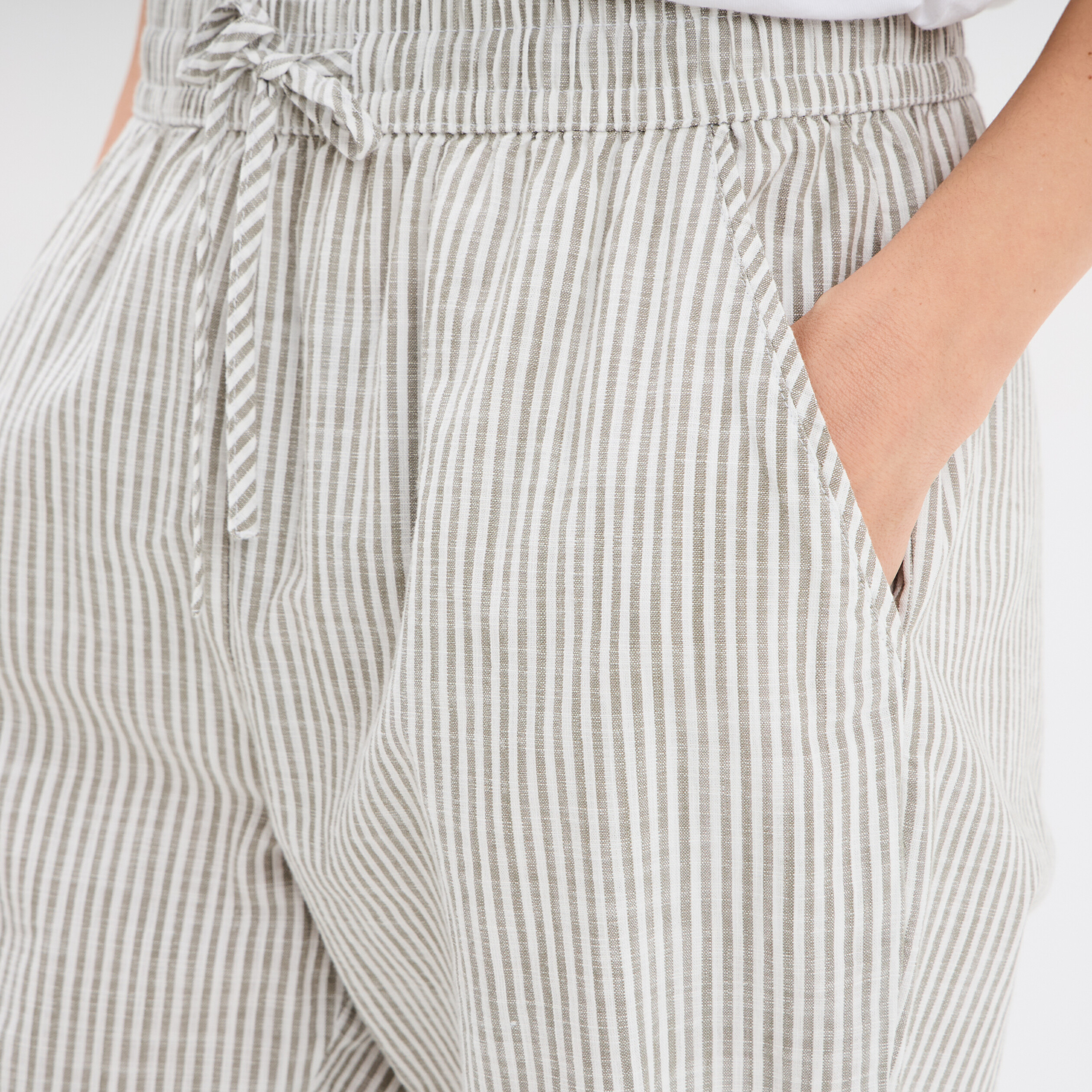 pantalon cigarette coton elastique blanc femme Pantalon cigarette coton élastiqué blanc femme
