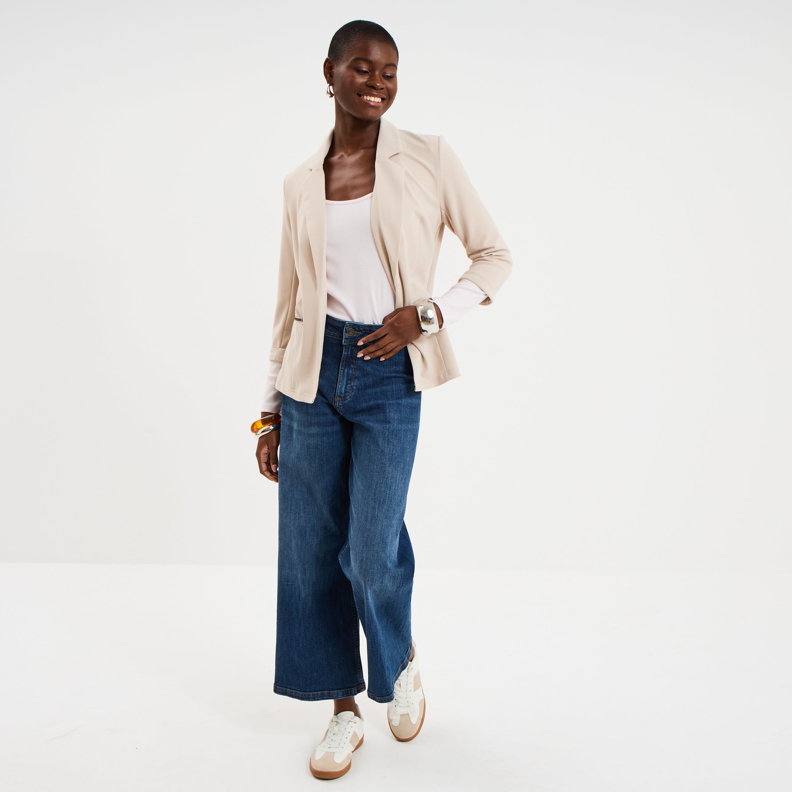 T-shirt coton stretch manches longues rose clair femme