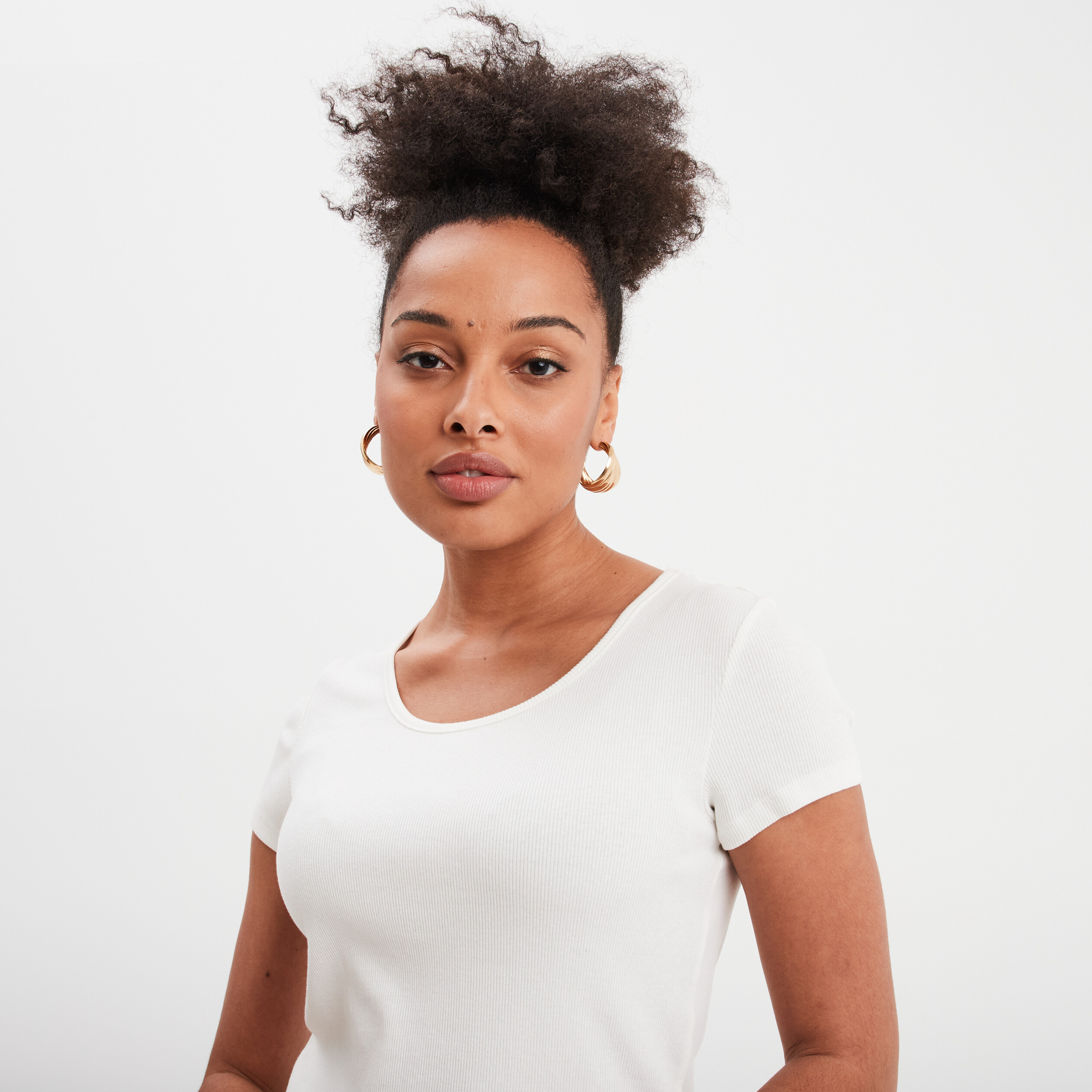 T-shirt côtelé manches courtes coton blanc femme