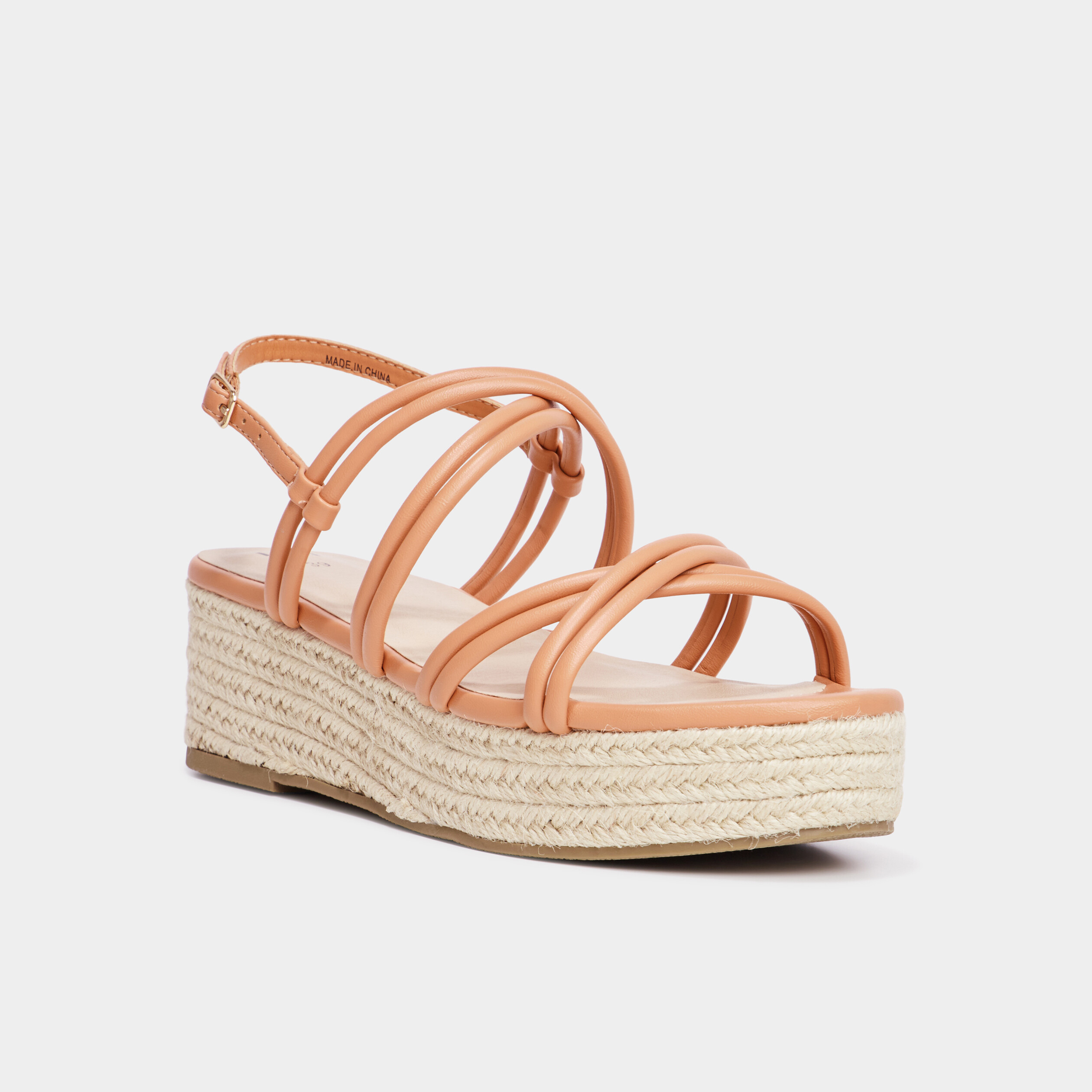 Sandales compens&eacute;es brides crois&eacute;es orange clair femme