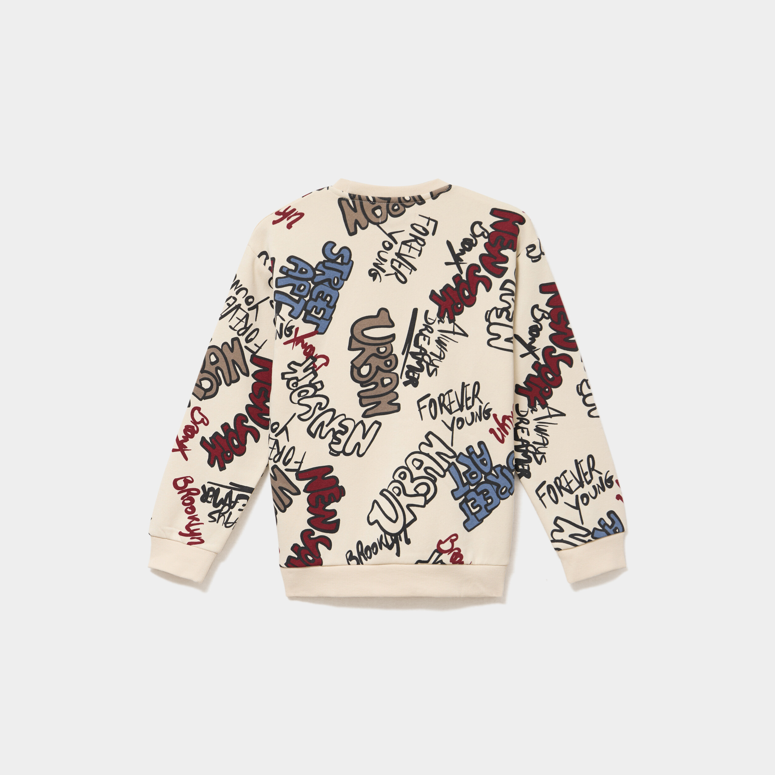 Sweat col rond manches longues ecru gar&ccedil;on