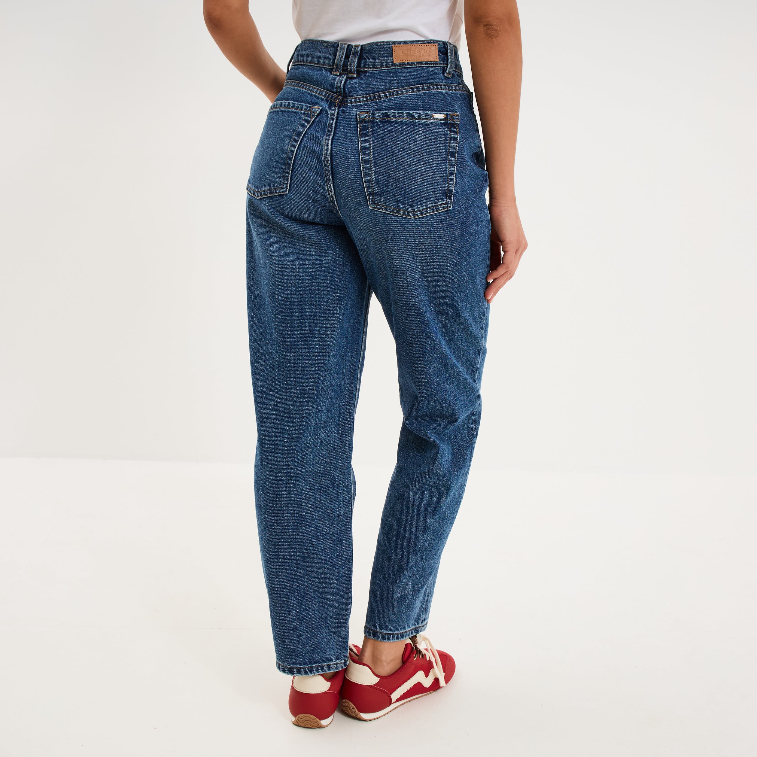 Jeans mom cropped taille haute denim stone femme