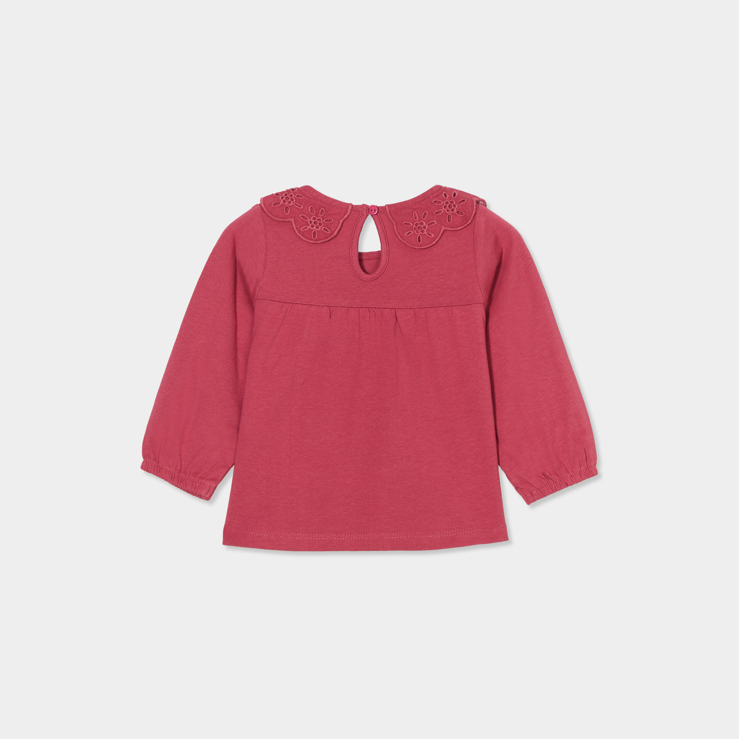 t shirt col claudine broderie anglaise rose framboise bebef T-shirt col claudine broderie anglaise rose framboise bébé fille