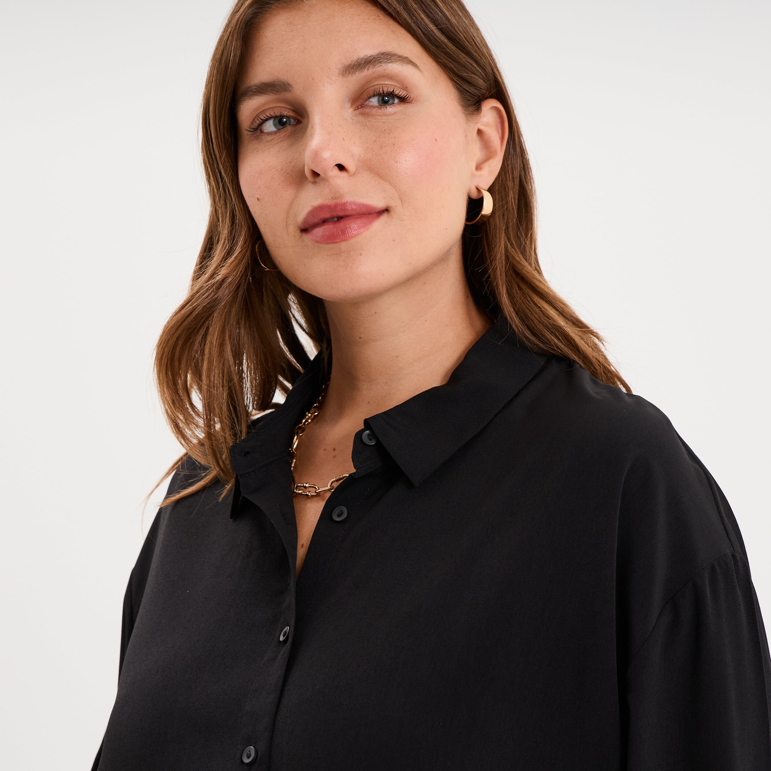 Chemise fluide manches longues noir femme grande taille