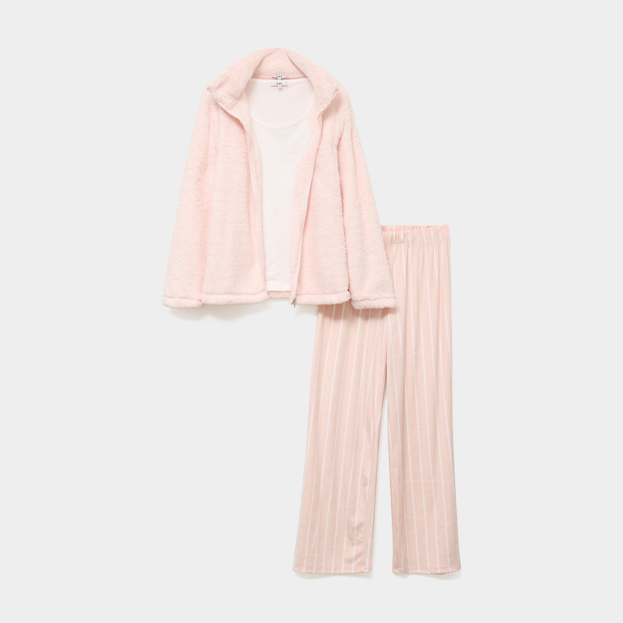 Ensemble pyjama 3 pi&egrave;ces effet polaire rose nude femme