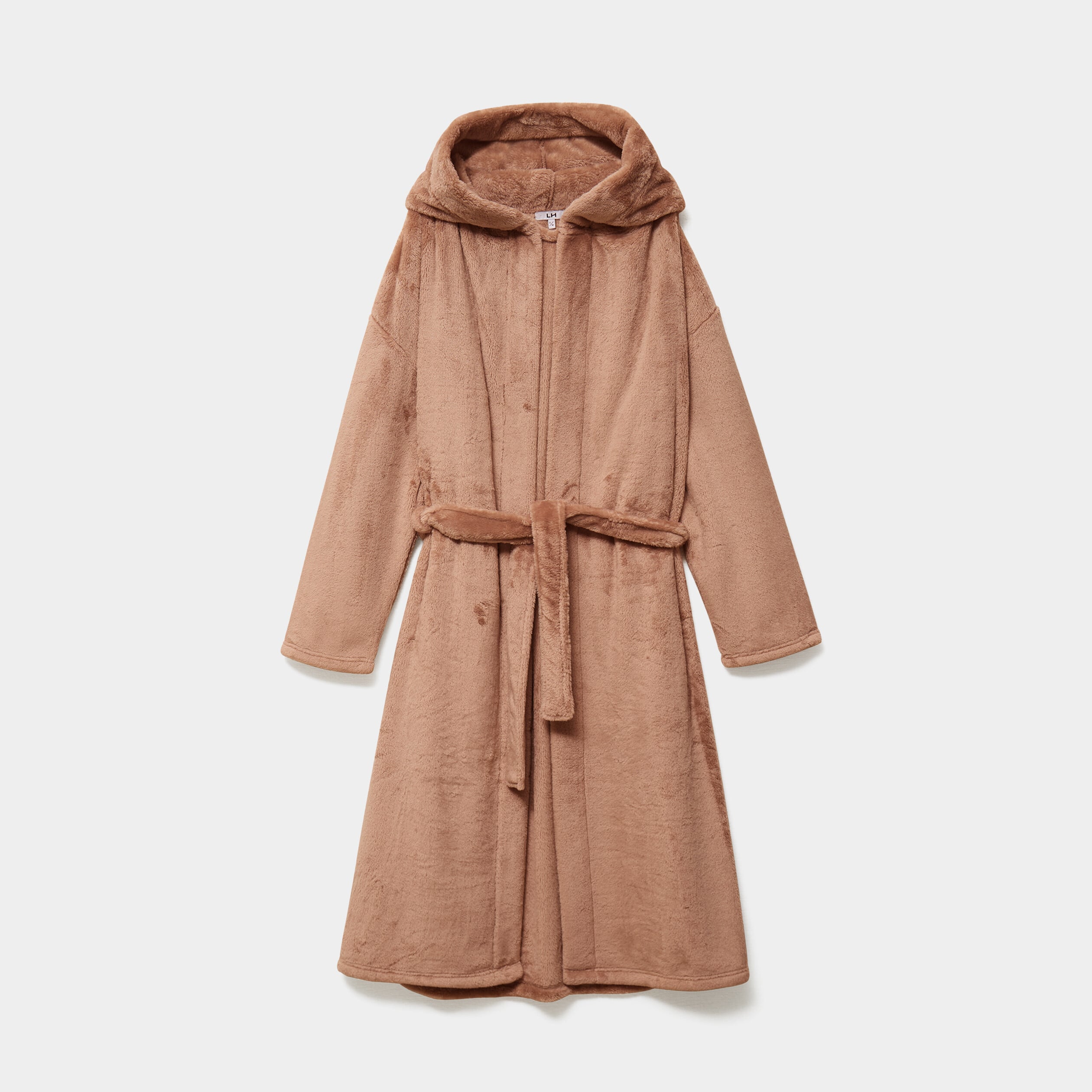Peignoir effet velours &agrave; capuche beige femme