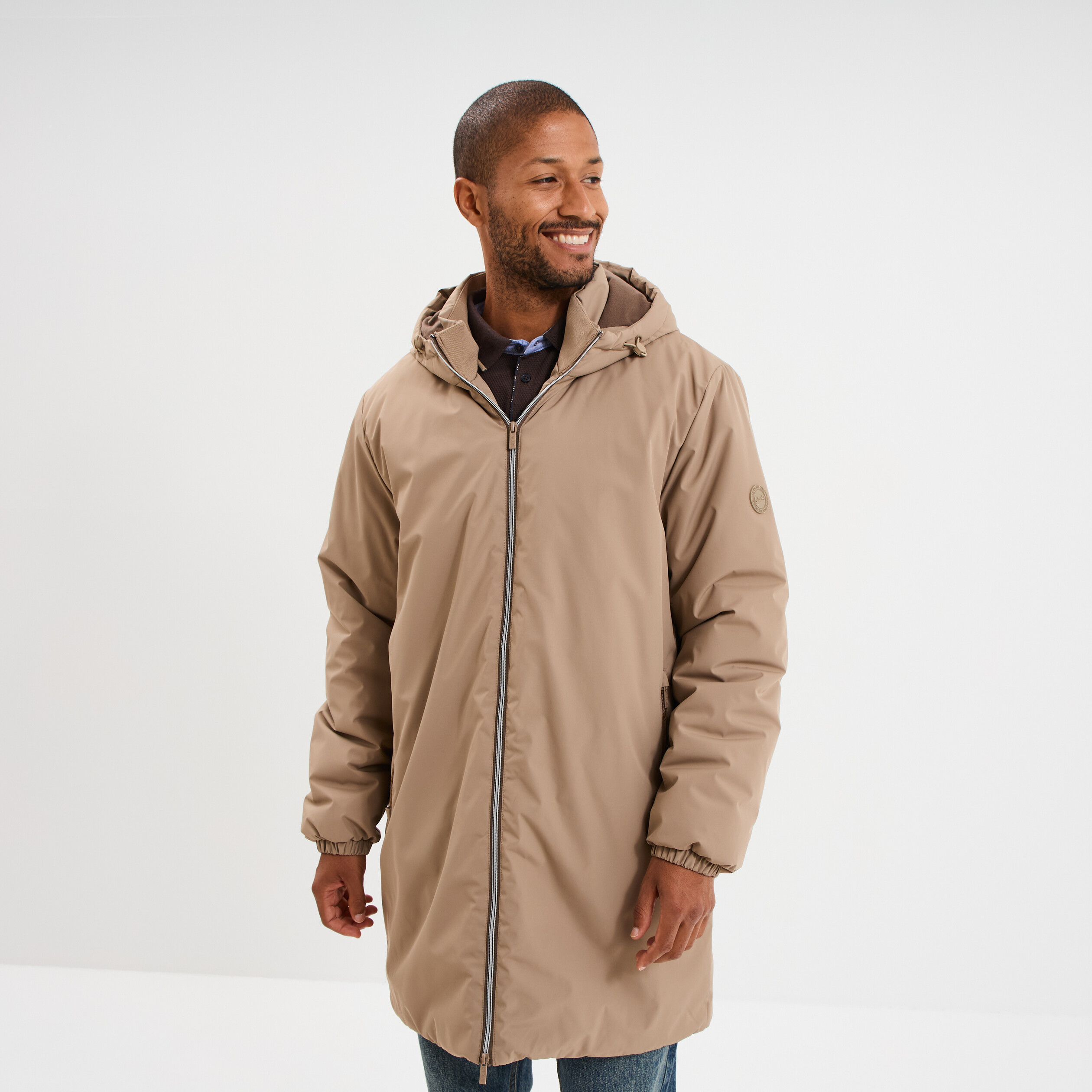 Parka d&eacute;perlante doubl&eacute;e &agrave; capuche taupe homme