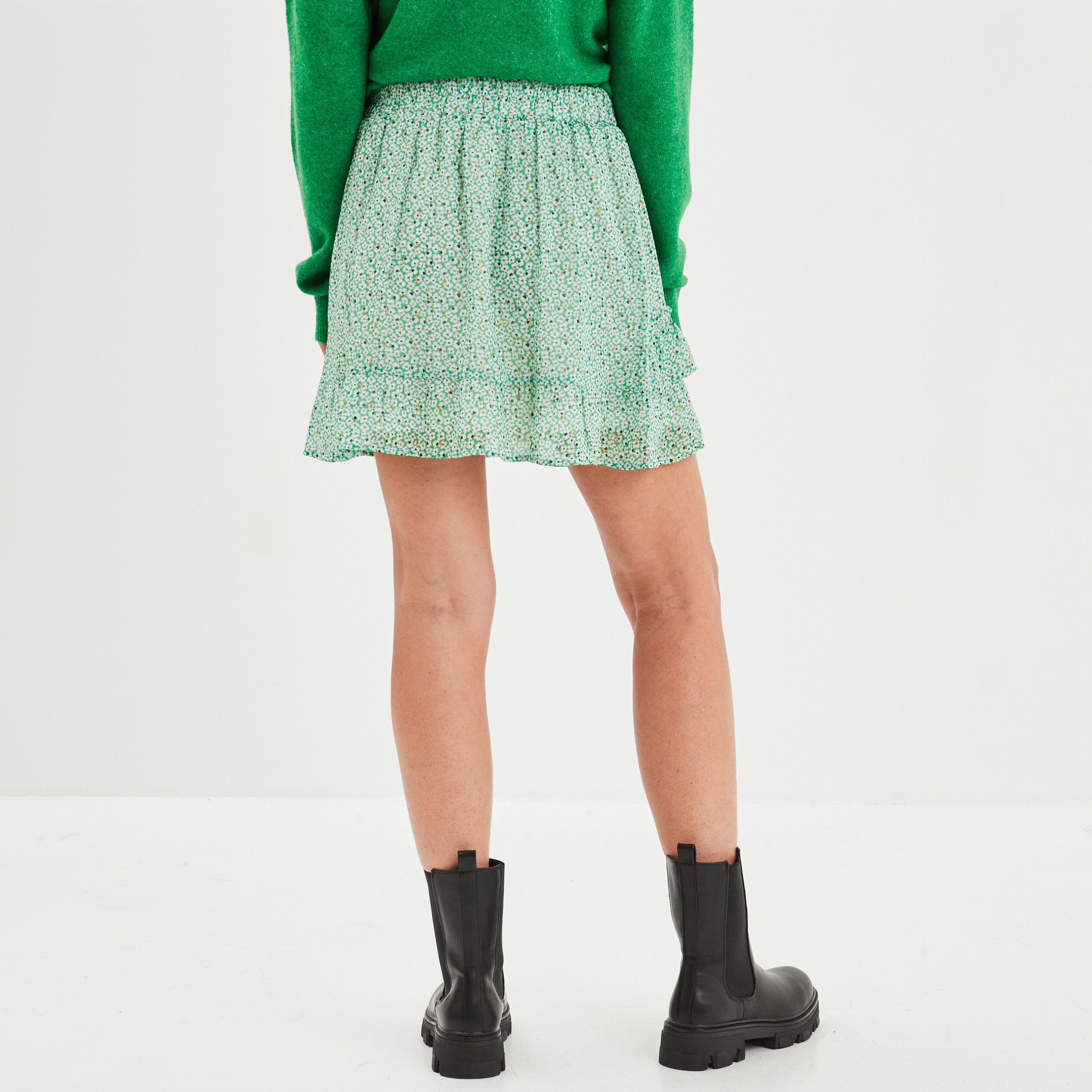 jupe courte patineuse a volants vert femme Jupe courte patineuse à volants vert femme